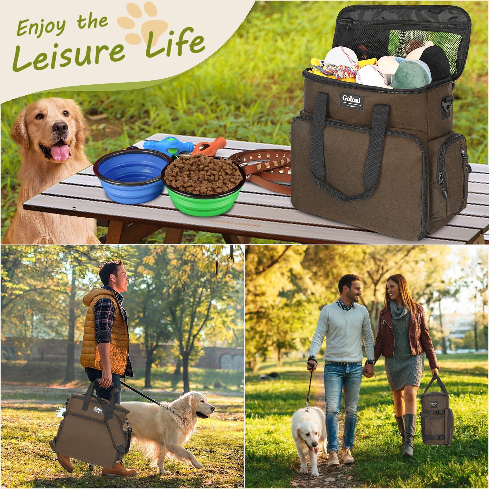 Dog Travel Bag Airline Approved-Pet Travel Tote with Collapsible Bowls,Food Containers & Feeding Mat-Multi-Pocket Organizer for