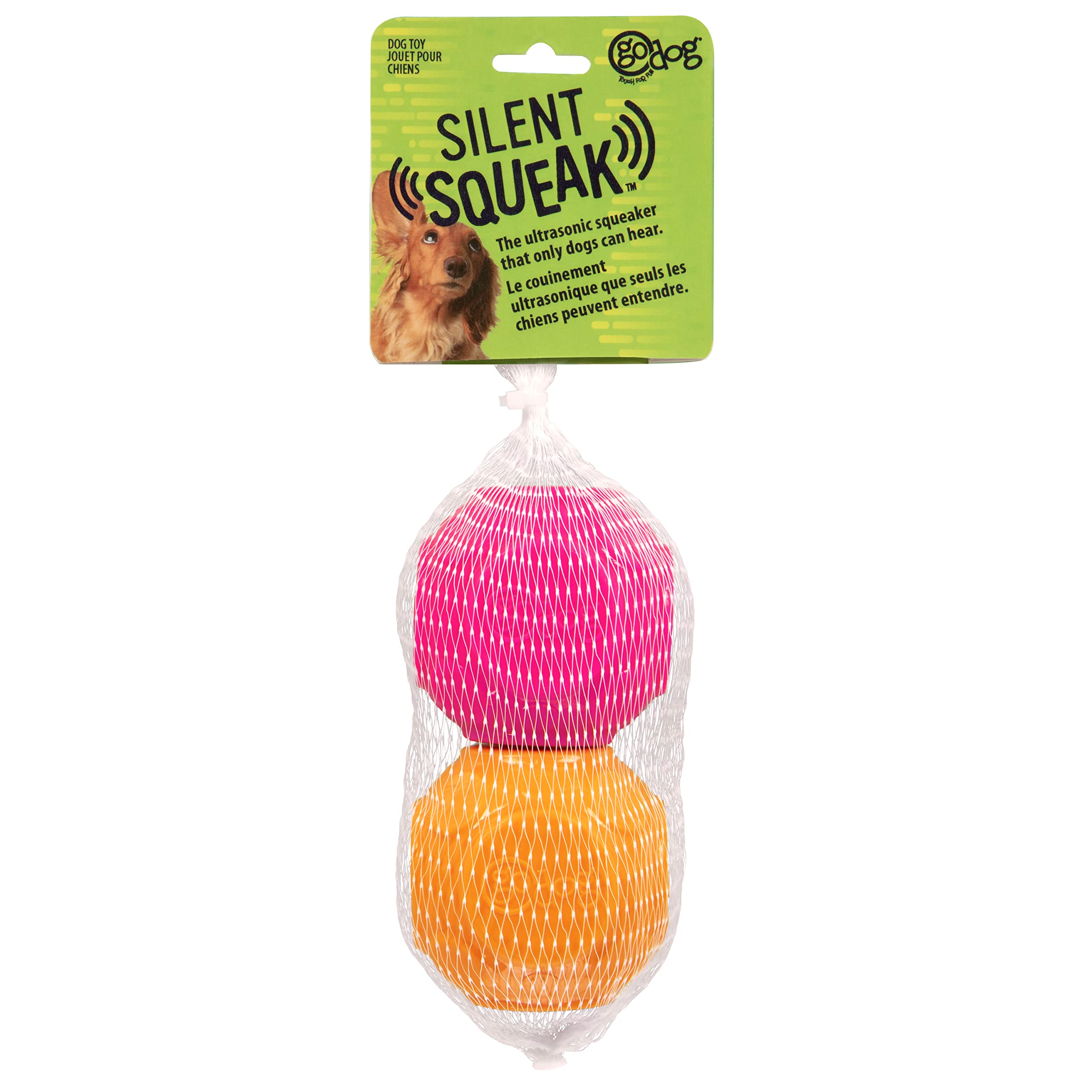 Godog 2-Pack Silent Squeak Ball Dog Toy Set, For Light To Moderate Chewers - Orange/Pink, 2-Pack
