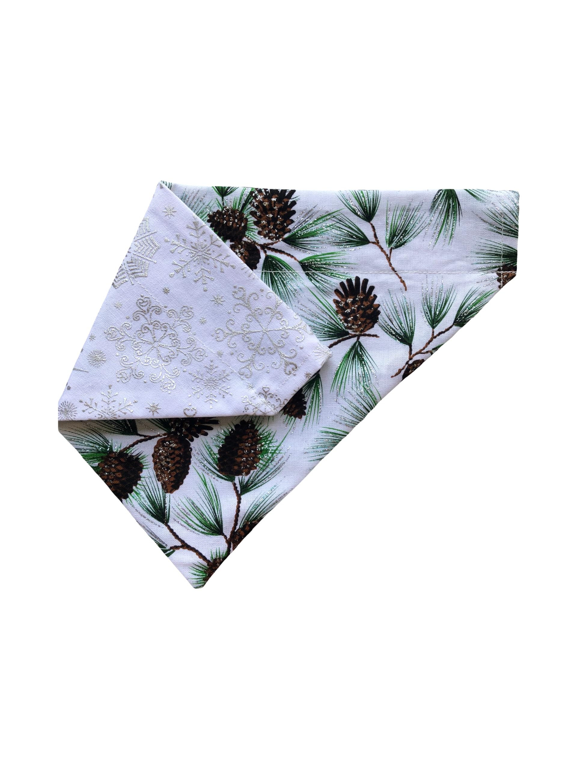 Christmas Bandana | Reversible Dog Bandana | Slip Over The Collar Bandana | For Small Medium Or Large Dogs (Snowflakes And Pinec