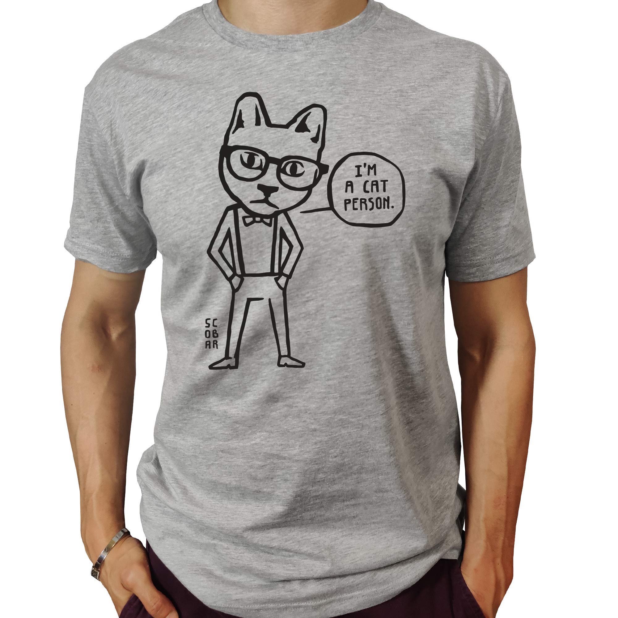 Cat/Dog Person T-Shirt (Cat Grey, Small)