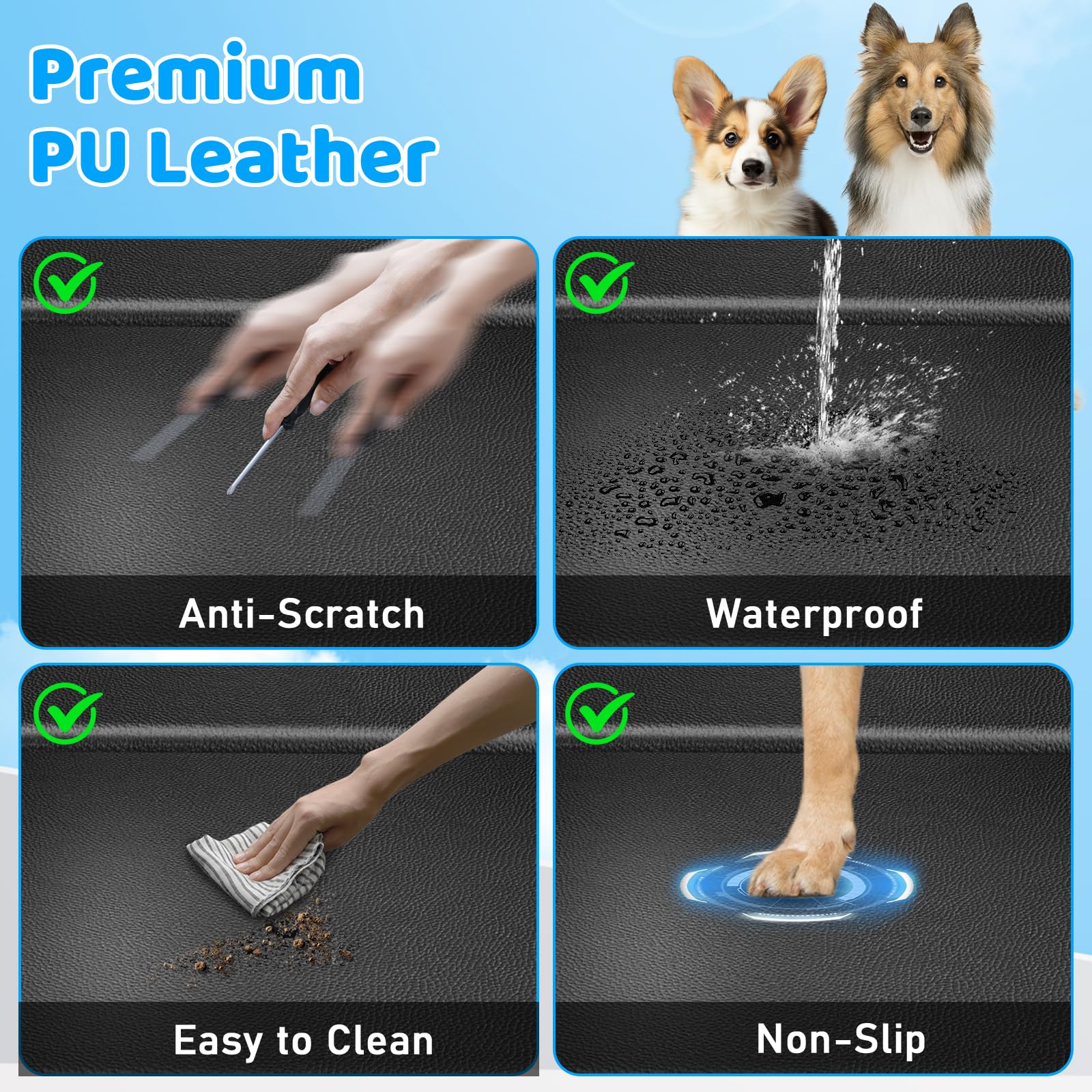 Urpower Pu Leather Back Seat Extender For Dogs - Hard Bottom Dog Car Seat Cover Holds 400 Lbs, Anti-Scratch & Waterproof Dog Ham