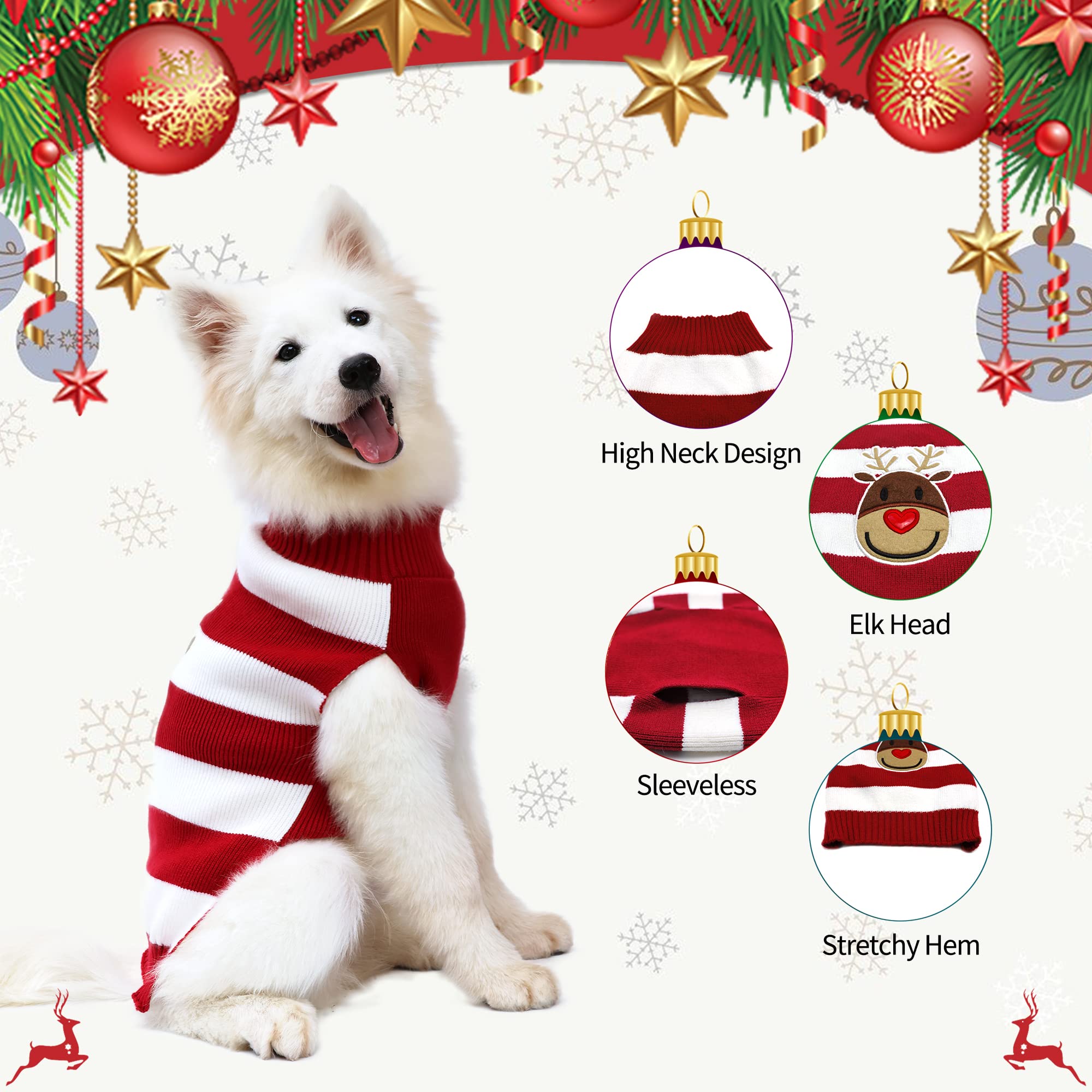 NACOCO Dog Reindeer Sweaters New Year Christmas Pet Clothes for Small Dog and Cat (Red, Large)