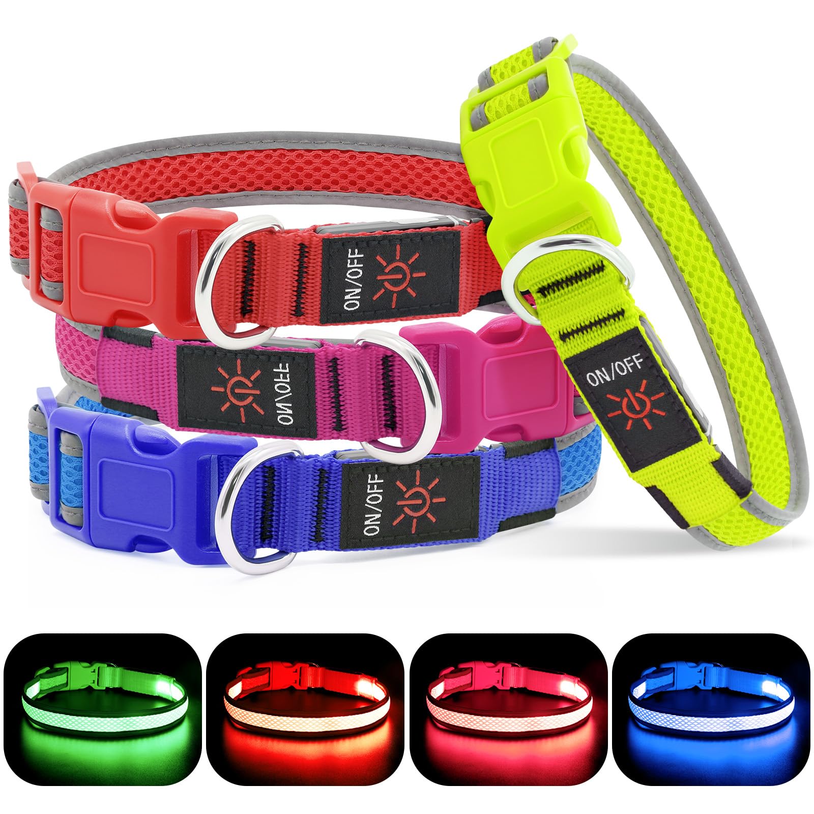 Yfbrite Light Up Dog Collar, Rechargeable Led Dog Collar, Christmas Dog Collar Light, Adjustable Reflective Dog Collar Safety Gl