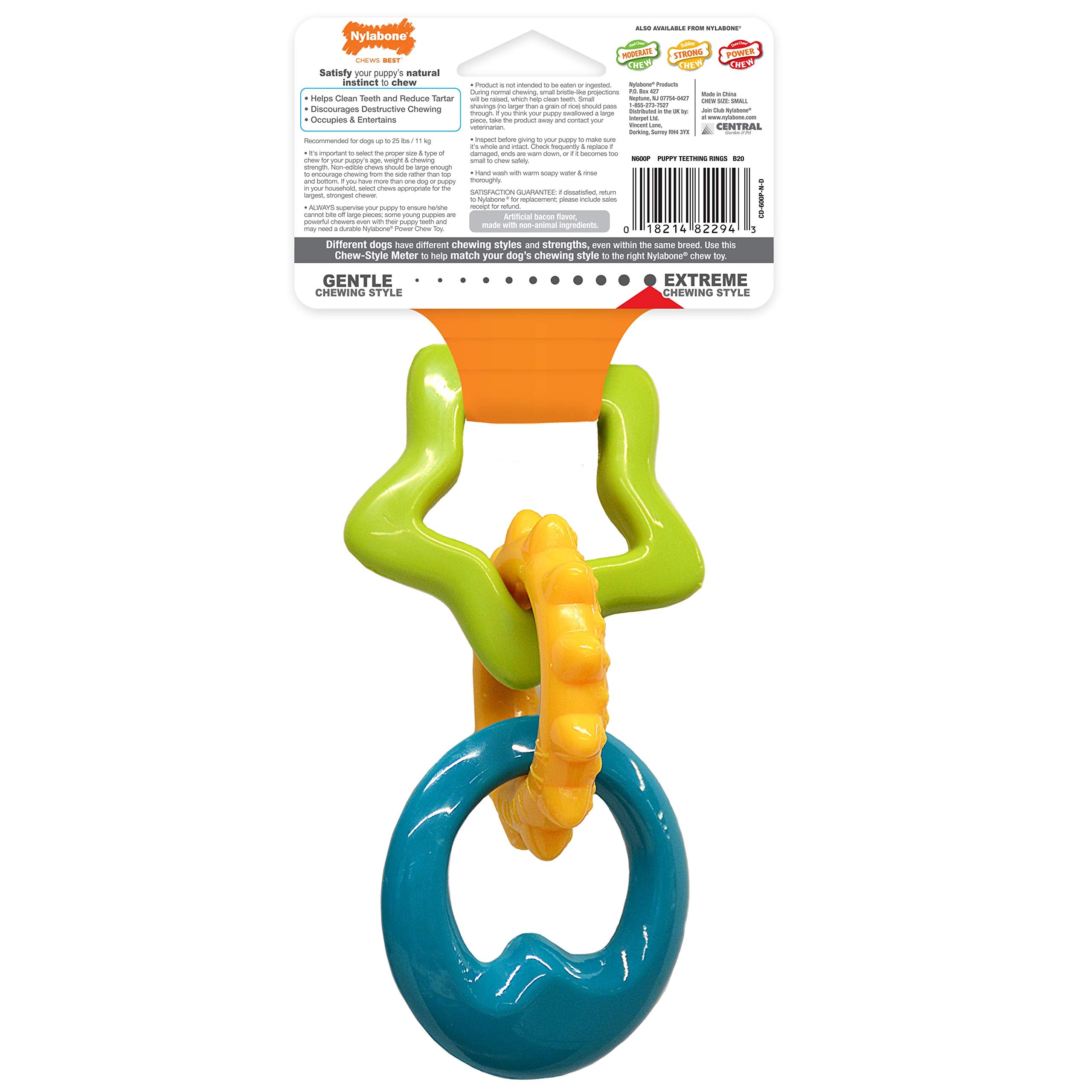 Nylabone Teething Rings Power Chew Toy For Dogs, Dog Toys For Aggressive Chewers, Bacon Flavor, Small - Up To 25 Ibs, 1 Count
