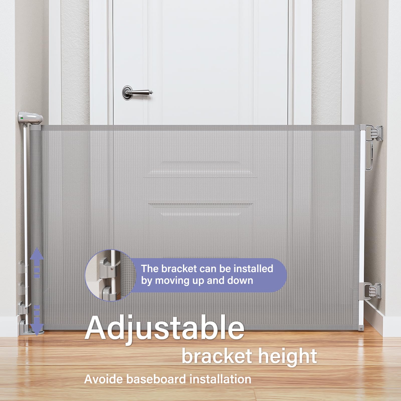 Probebi Retractable Baby Gates Extra Wide，Probebi Retractable Dog Gate The House Extends To 72'' Wide 34'' Tall，Gates Baby Indoor，Stair Gate Outdoor，Staris，Hallways，Doorways，Deck，Porch，C-Grey (Sg021)