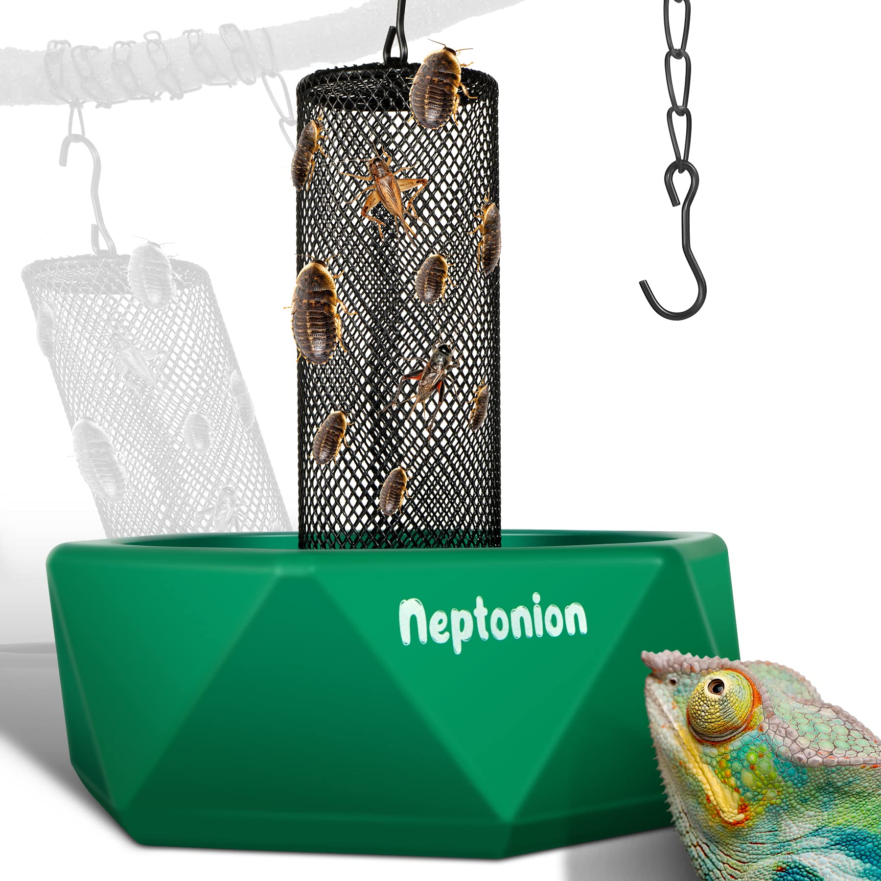 Neptonion Hookable Chameleon Feeding Bowl, Professional Live Worm Organizer With Column For Prey To Climb And Move, Suitable For