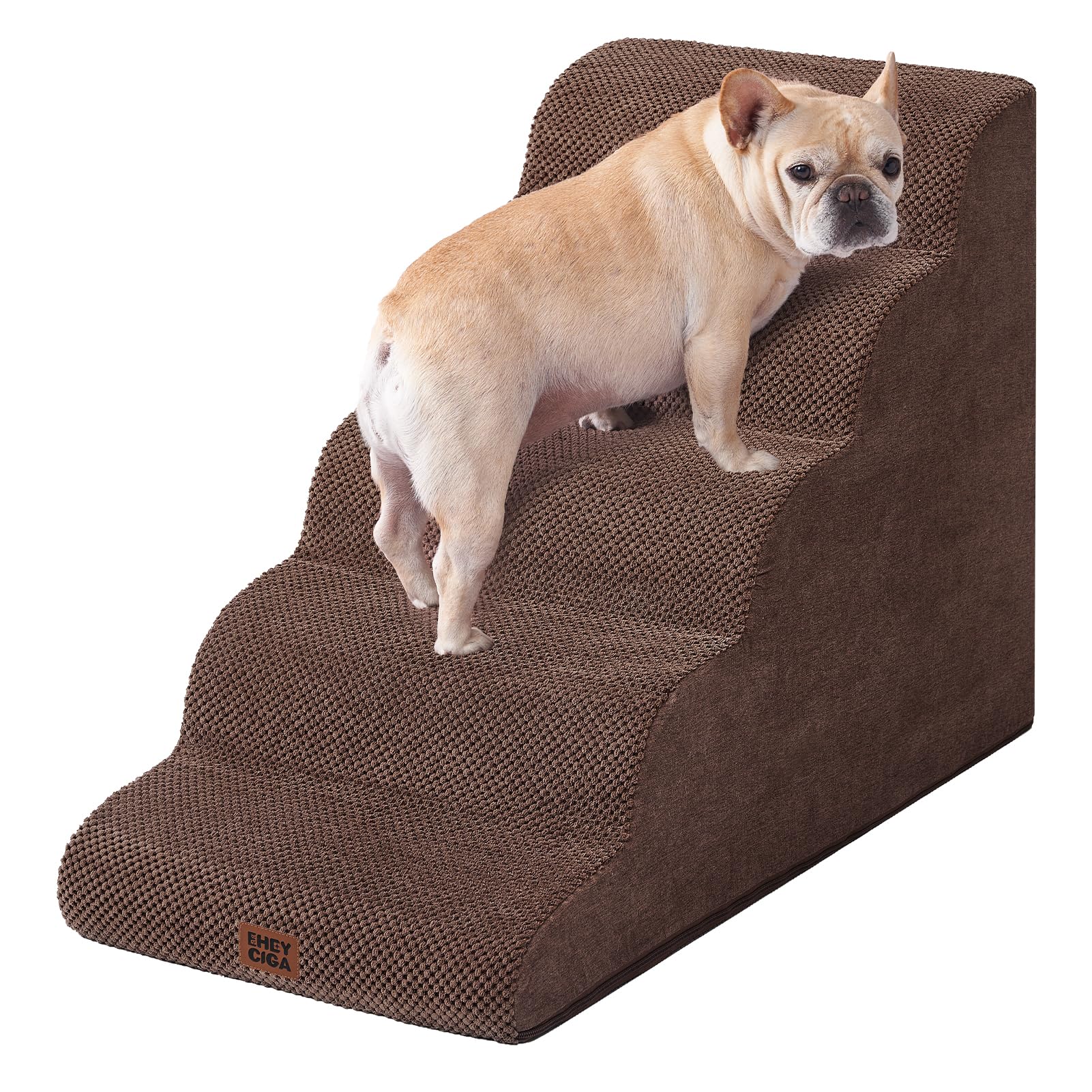 Eheyciga Curved Dog Stairs Ramp For High Beds, 5-Step Extra Wide Dog Steps For Small Dogs And Cats, Pet Stairs For High Bed Clim