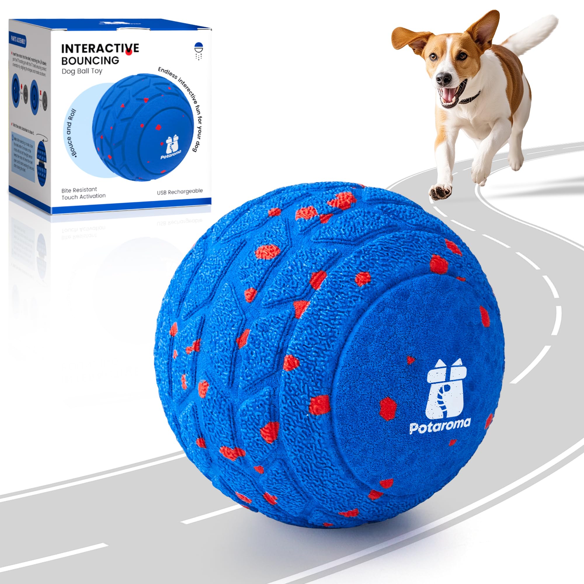 Potaroma Dog Toys Ball, Interactive Motion Activated 3 Mode Automatic Bouncing Ball Toys Durable E-TPU Material for Medium/Large