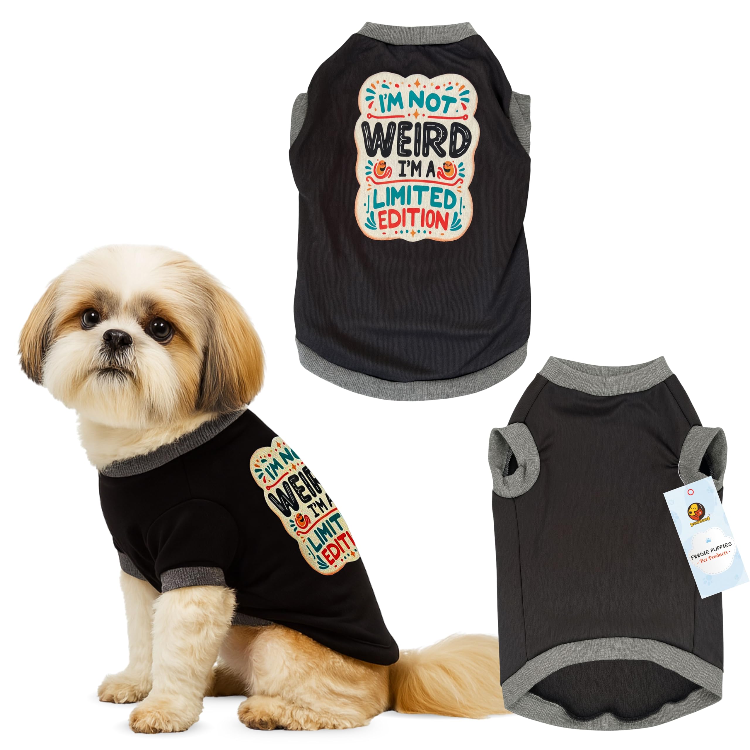 Foodie Puppies Dog Warm Sweater Jacket - (Black, Printed T-Shirt, 18 Inch) For Small Dogs | Soft, Lightweight Pet Apparel With S