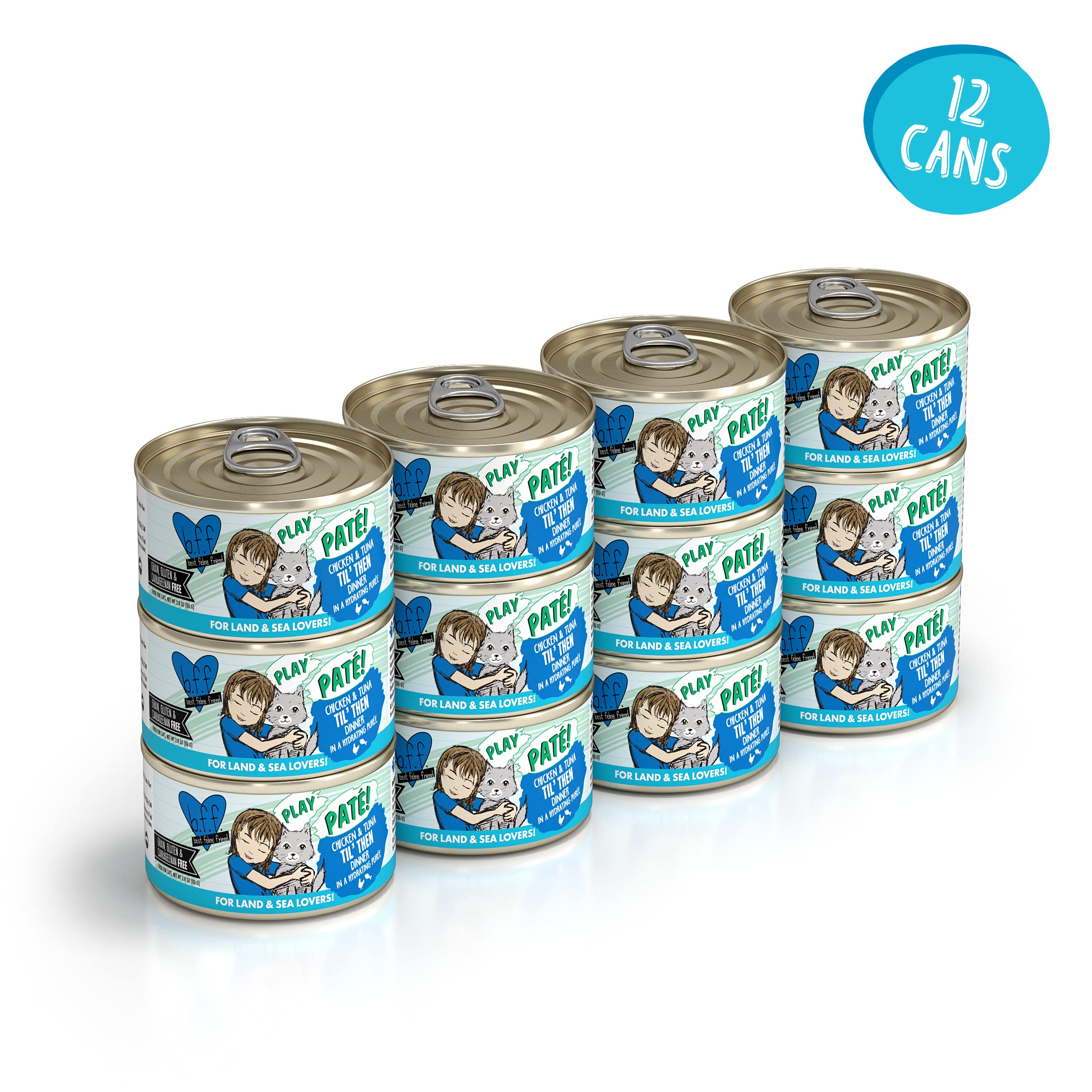 Weruva B.F.F. Play - Best Feline Friend Pat   Lovers, Aw Yeah!, Chicken & Tuna Til Then with Chicken & Tuna, 2.8oz Can (Pack of