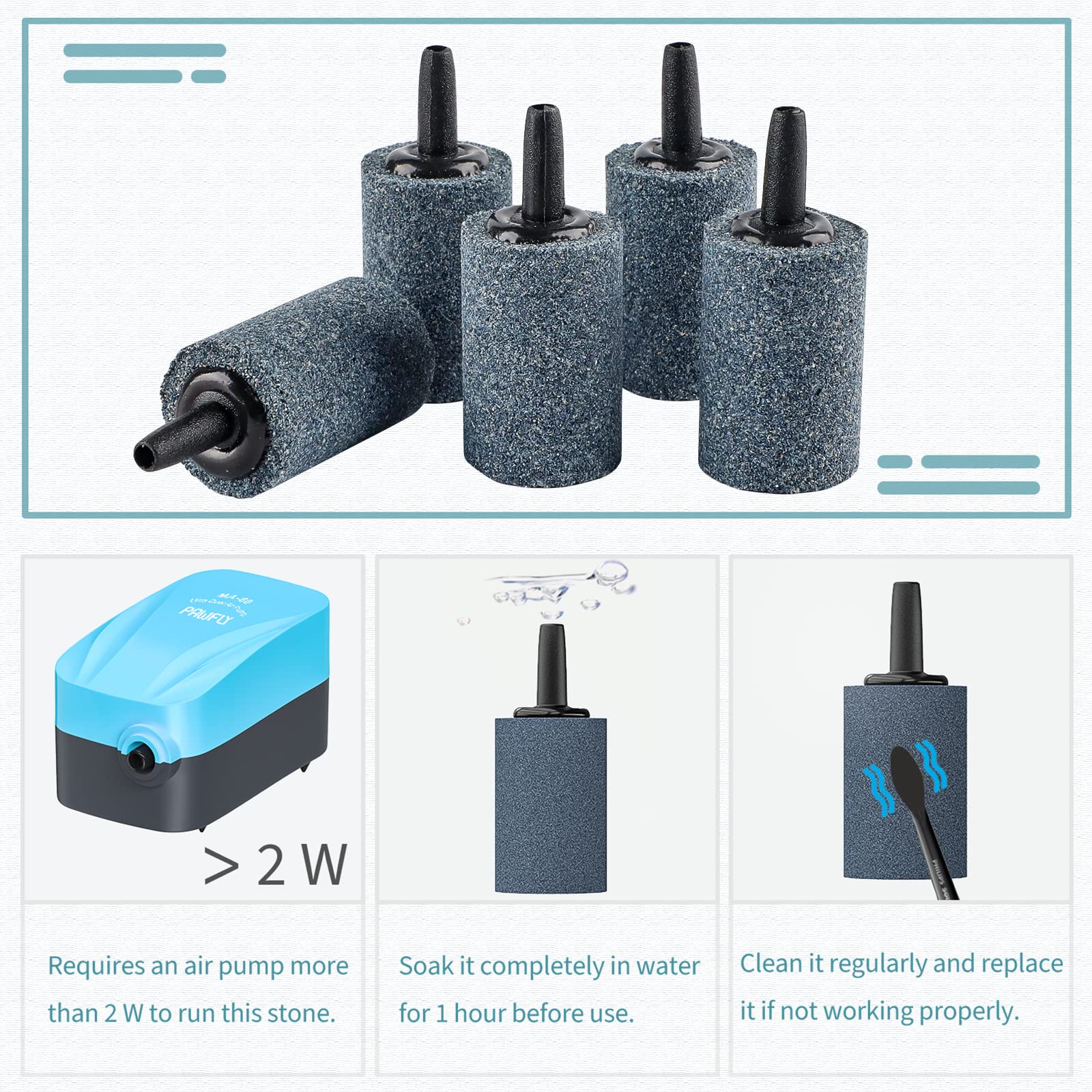 Pawfly Aquarium 1.2 Inch Air Stone Cylinder Bubble Diffuser Release Tool For Nano Air Pumps Small Buckets Fish Tanks And Outdoor