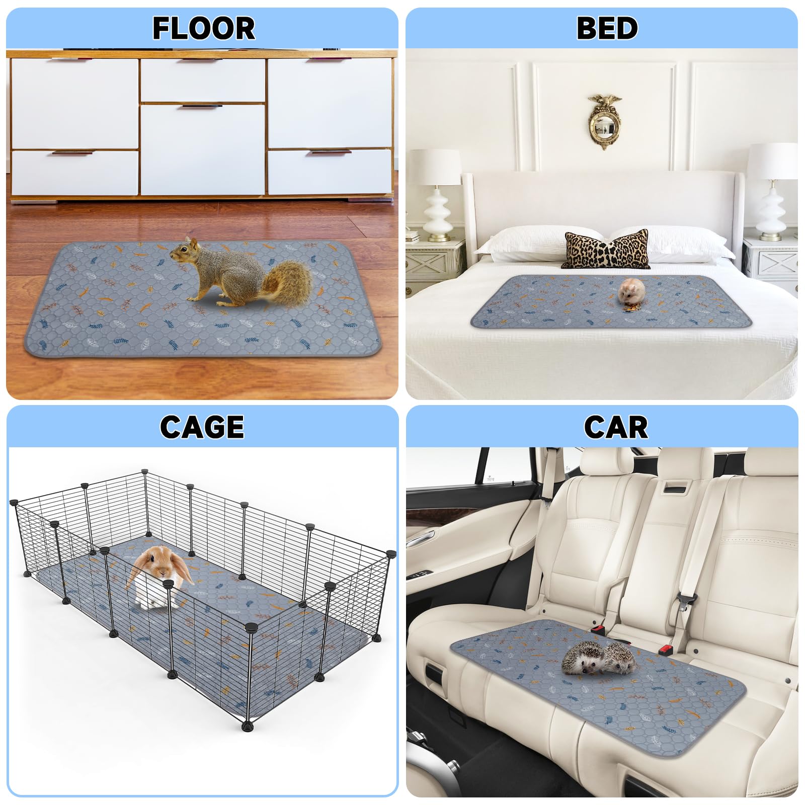 Sunheir 2 Pack Washable Guinea Pig Pee Pads, 24'' X 48'' Waterproof Reusable Guinea Pig Cage Liners, Absorbent Bedding Training