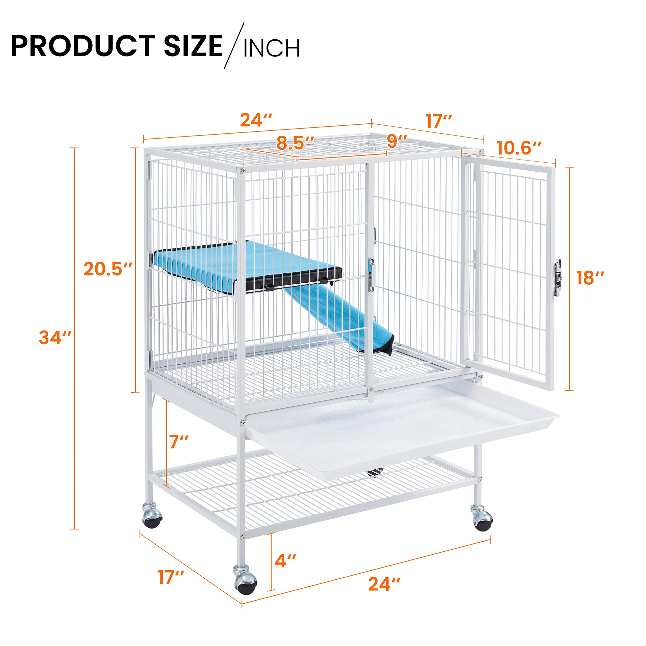 Yaheetech Small Animal Cage, Metal Pet Cage With Removable Tray/Ladder/Wheels, Ferret Cage, Chinchilla Cage, Sugar Glider Cage, White