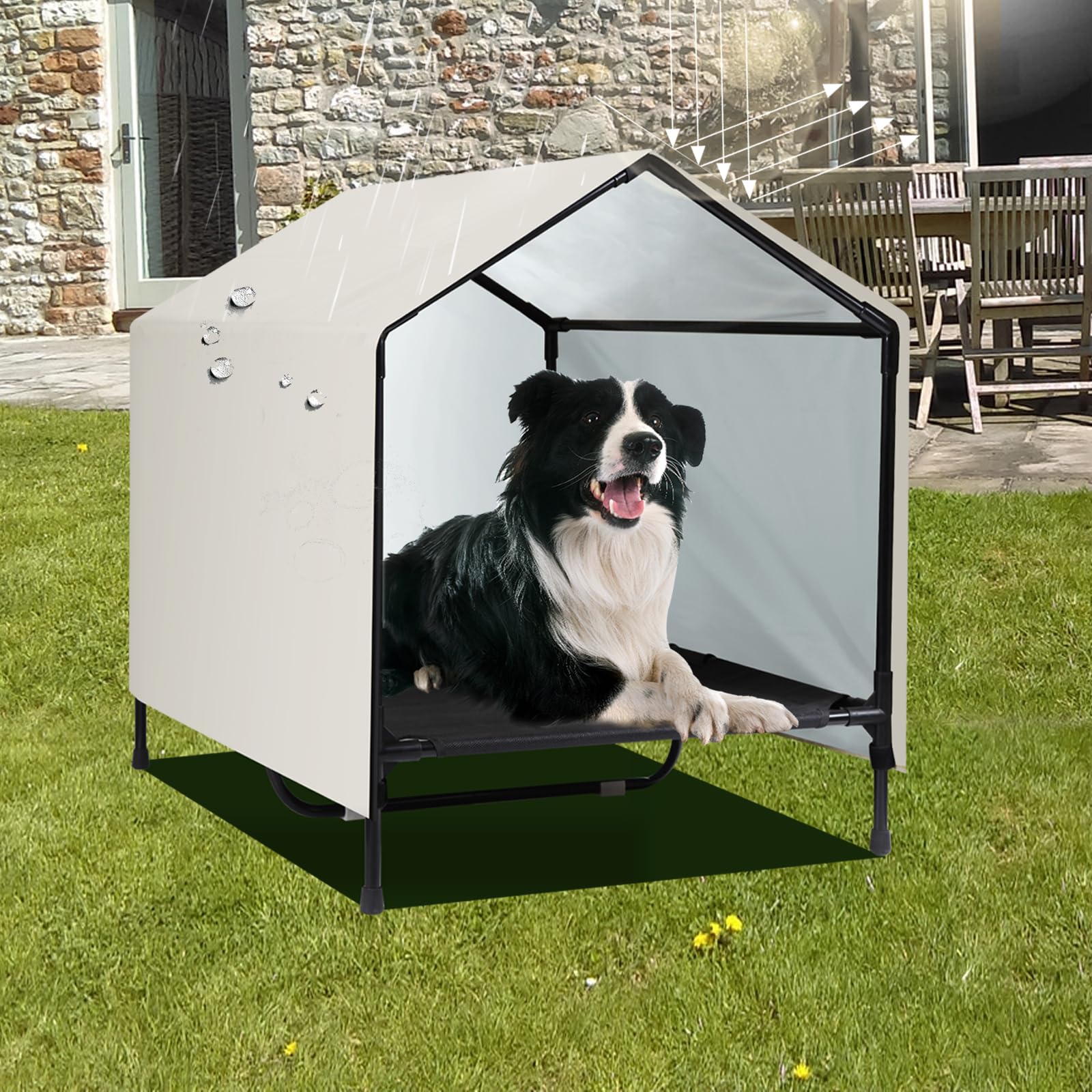 Caredpets Indoor Outdoor Dog House | Elevated Dog Bed With Canopy For Medium Large Dogs, Outside Raised Dog Bed, Waterproof & Su