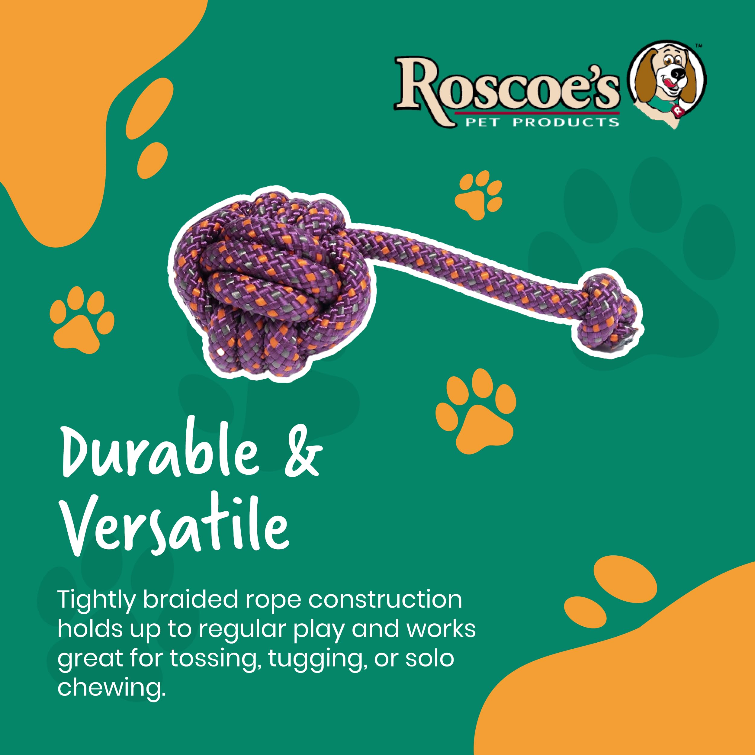 Roscoe'S Pet Products Braided Rope Ball With One Knot Toy For Dogs. Safe And Non-Toxic.