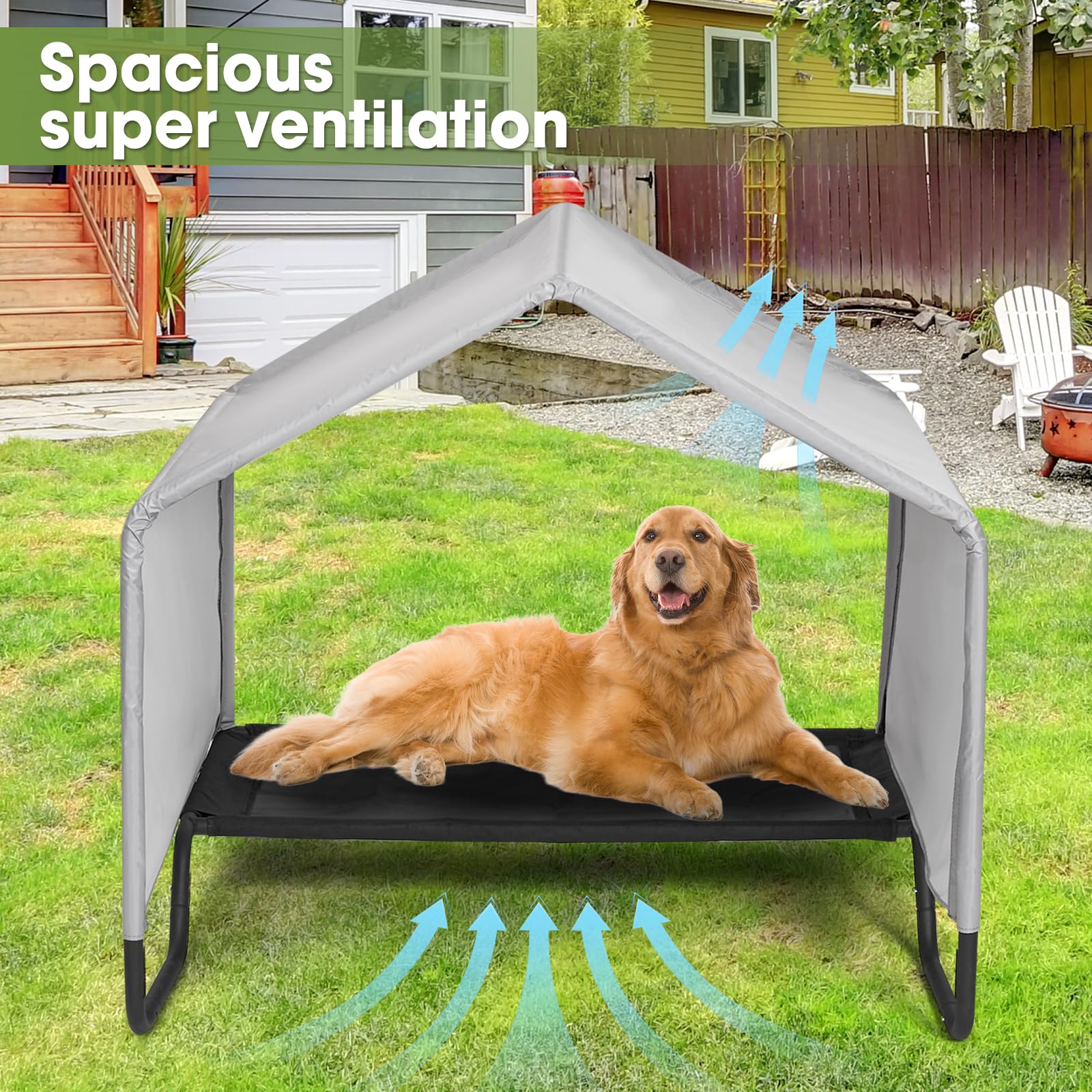 Litail Dog Shade Shelter Outdoor Tent For Small Medium Large Dogs, Waterproof Sun Protection Dog Tent With Bed, Outside Sun Rain