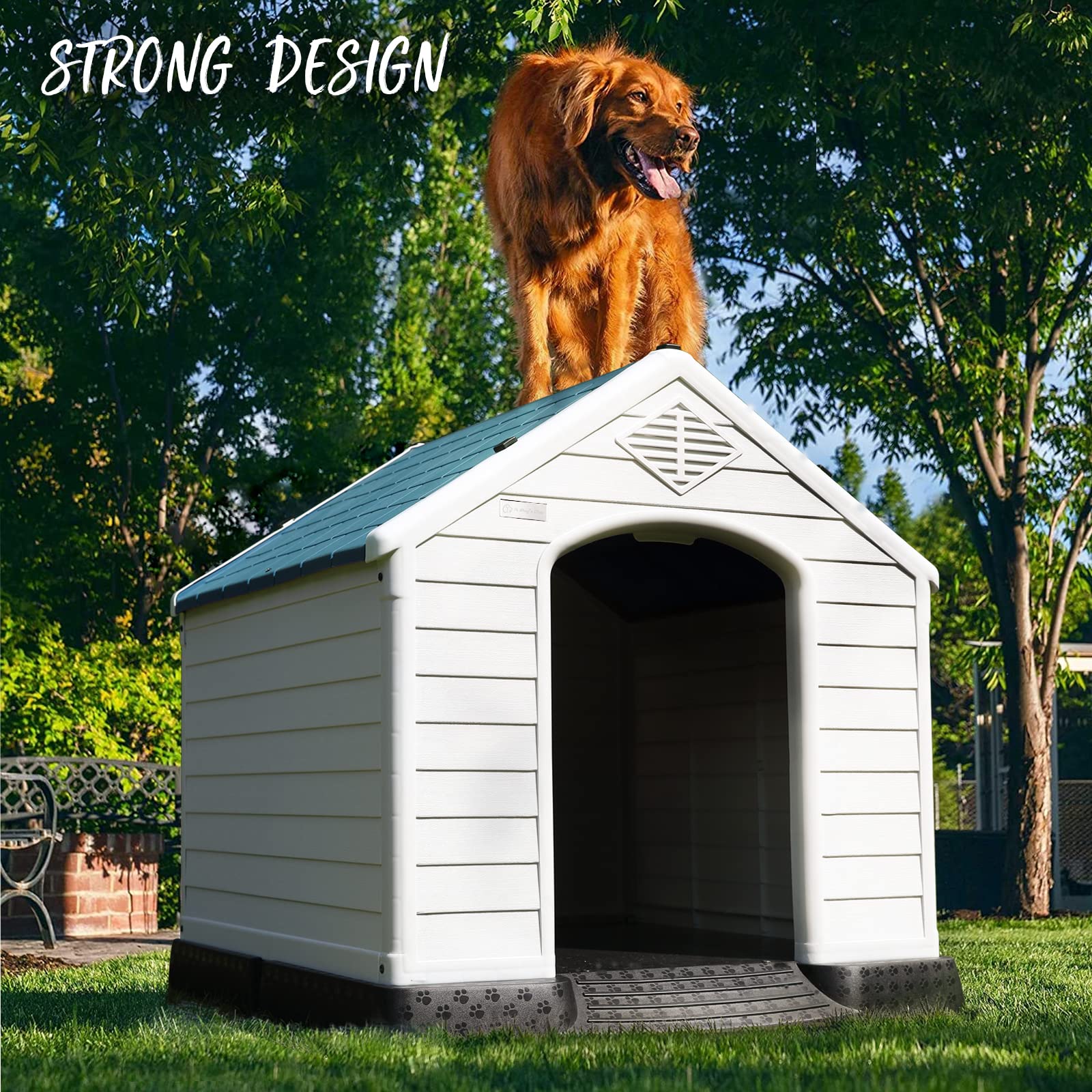 Pukami Plastic Outdoor Indoor,Durable Dog House For Small Medium Large Dogs,Waterproof, With Elevated Floor And Air Vents,Ventilate & Easy Clean And Assemble(Blue, 42Inch)