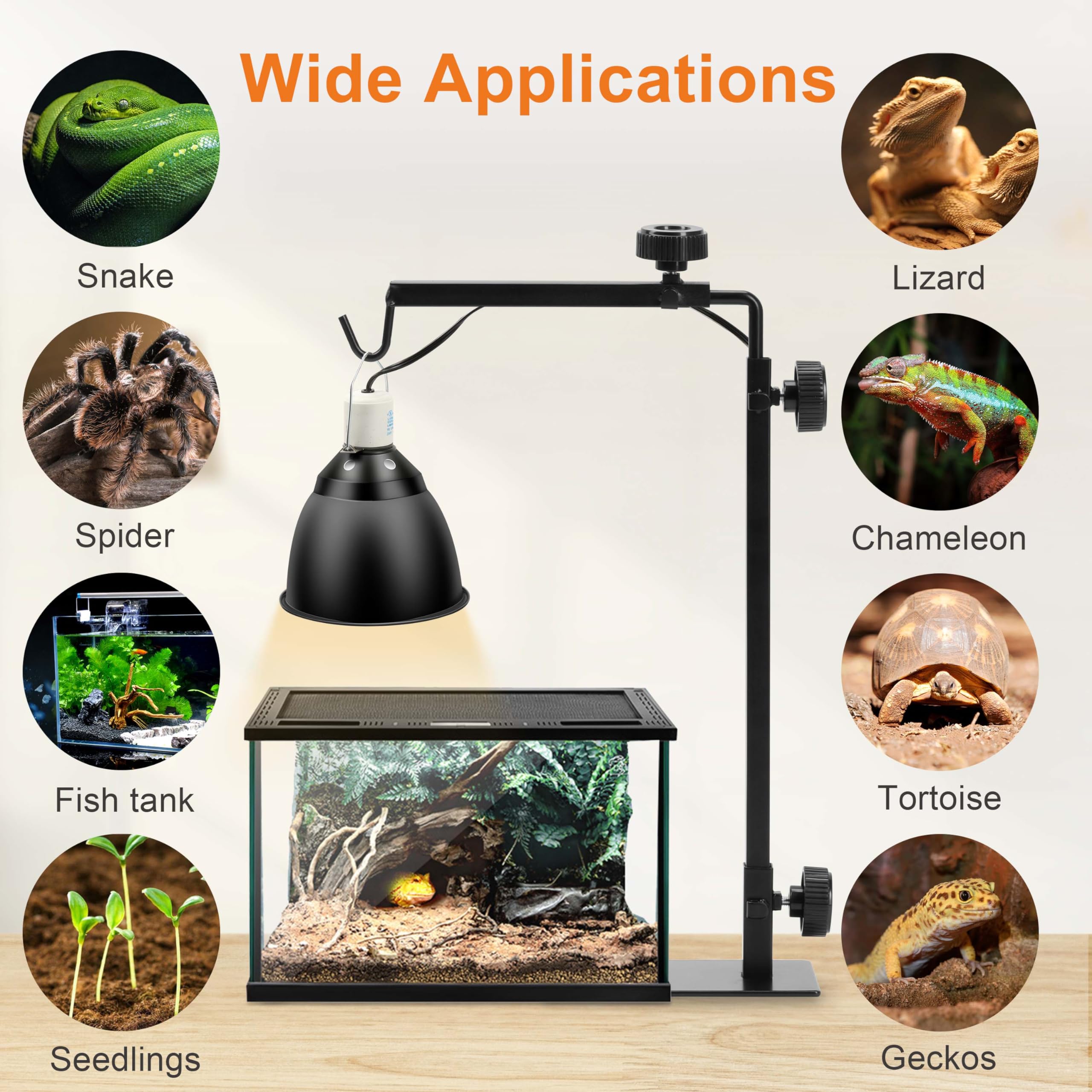 Simple Deluxe Reptile Adjustable Lamp Stand Metal Floor Light Holder Lamp-Support Bracket Basking Lamp-Holder, For Glass Terrari