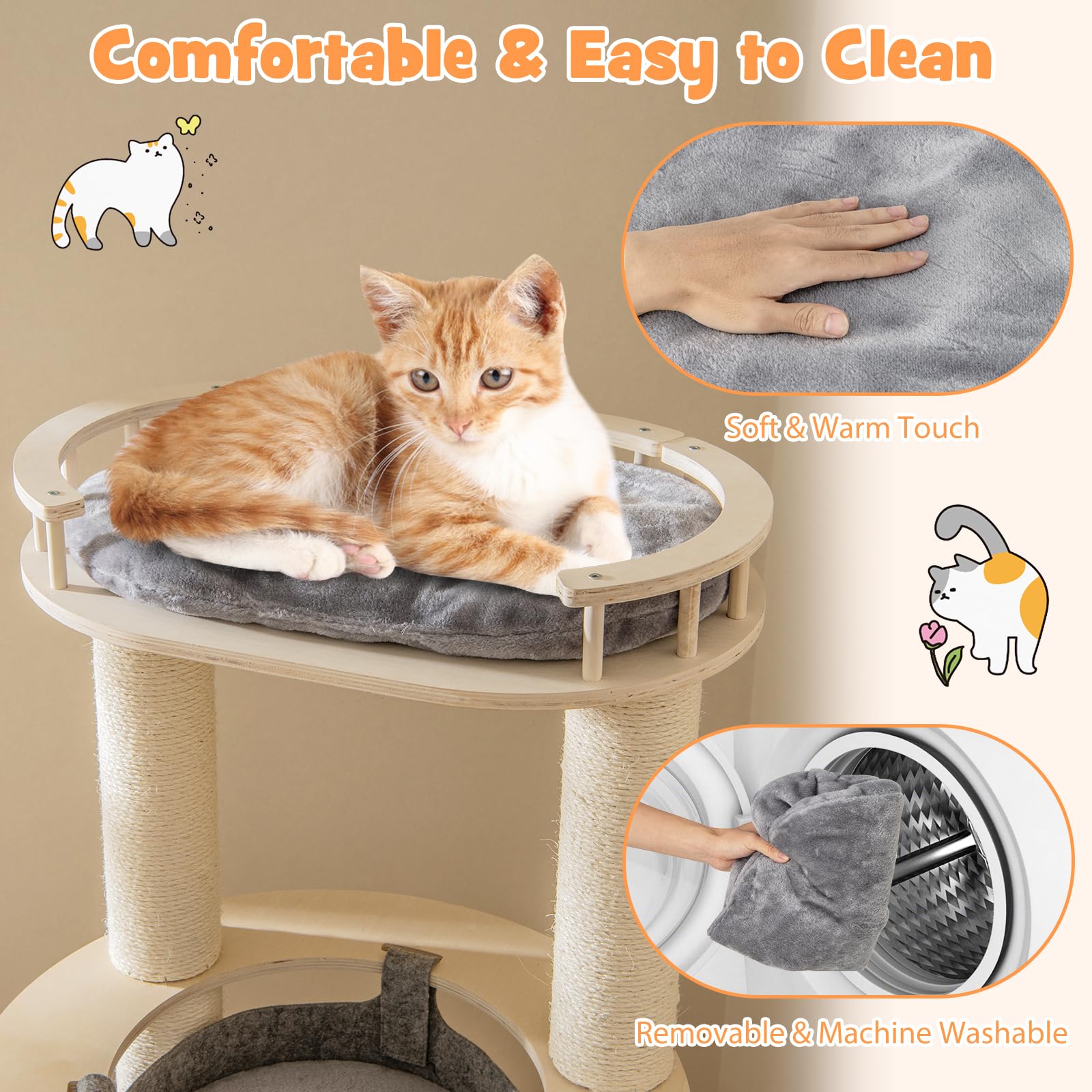 Petsite 59 Inch Tall Cat Tree Tower, Multi-Level Cat Tower With Sisal Scratching Posts, Non-Woven Cat Hammock, Cozy Top Perch, A