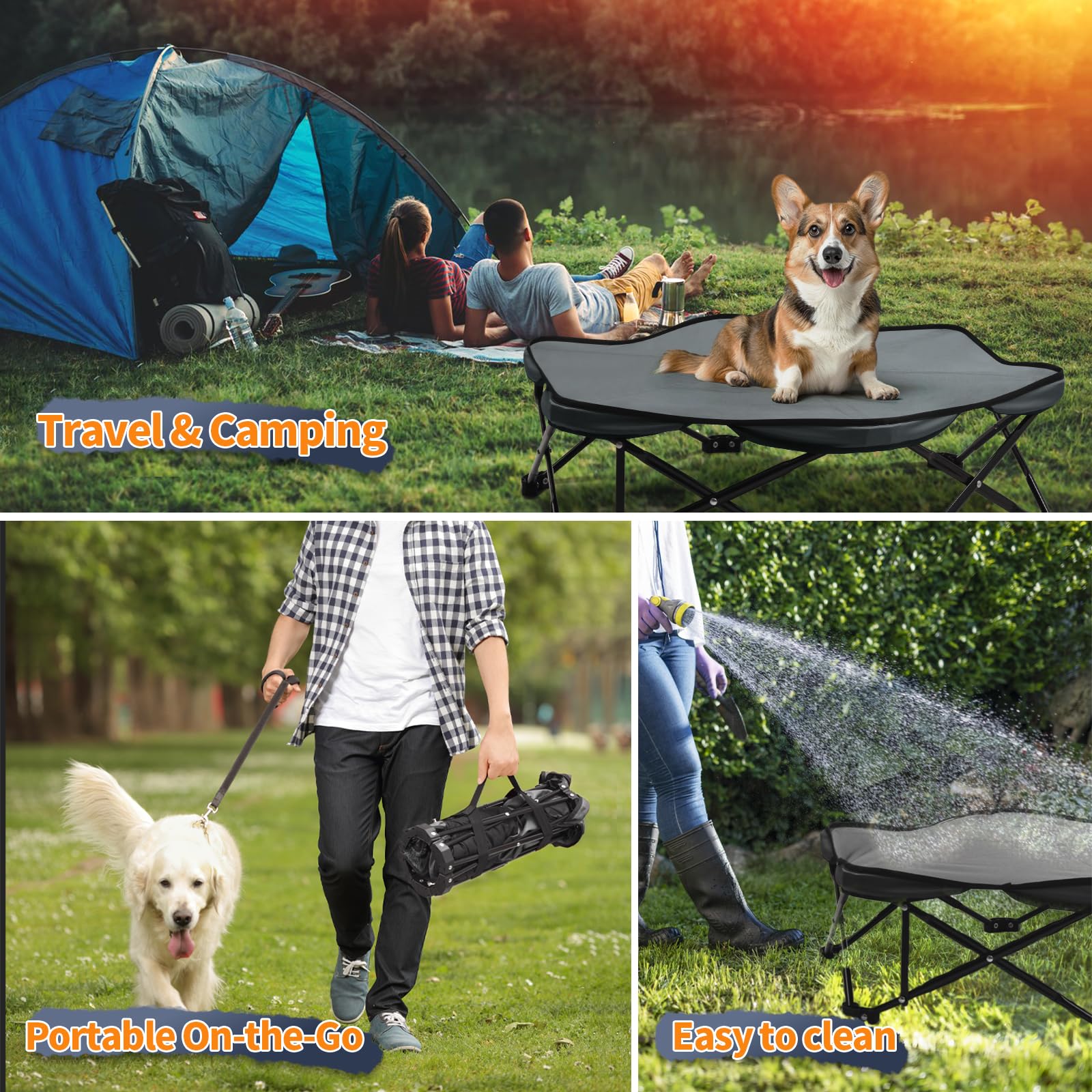 Pozico Small Elevated Dog Bed - 26'' Foldable Pet Cot With Carry Handle, Raised Dog Bed With Sturdy Frame & Plush Cushion, Porta