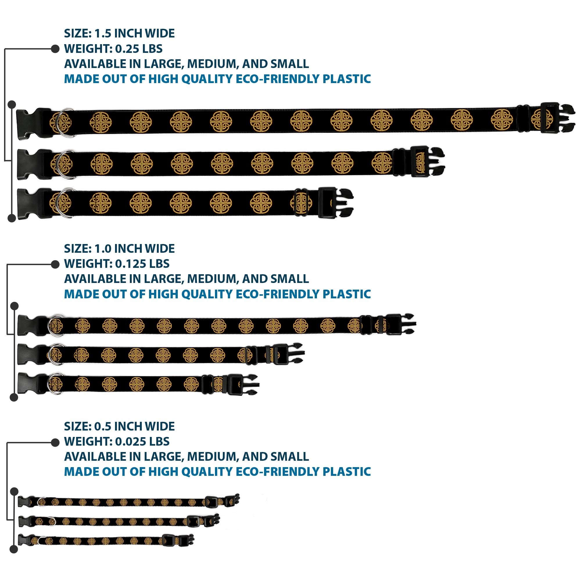 Buckle-Down Plastic Clip Collar - Celtic Knot Black/Burgundy/Gold - 1/2' Wide - Fits 8-12' Neck - Medium
