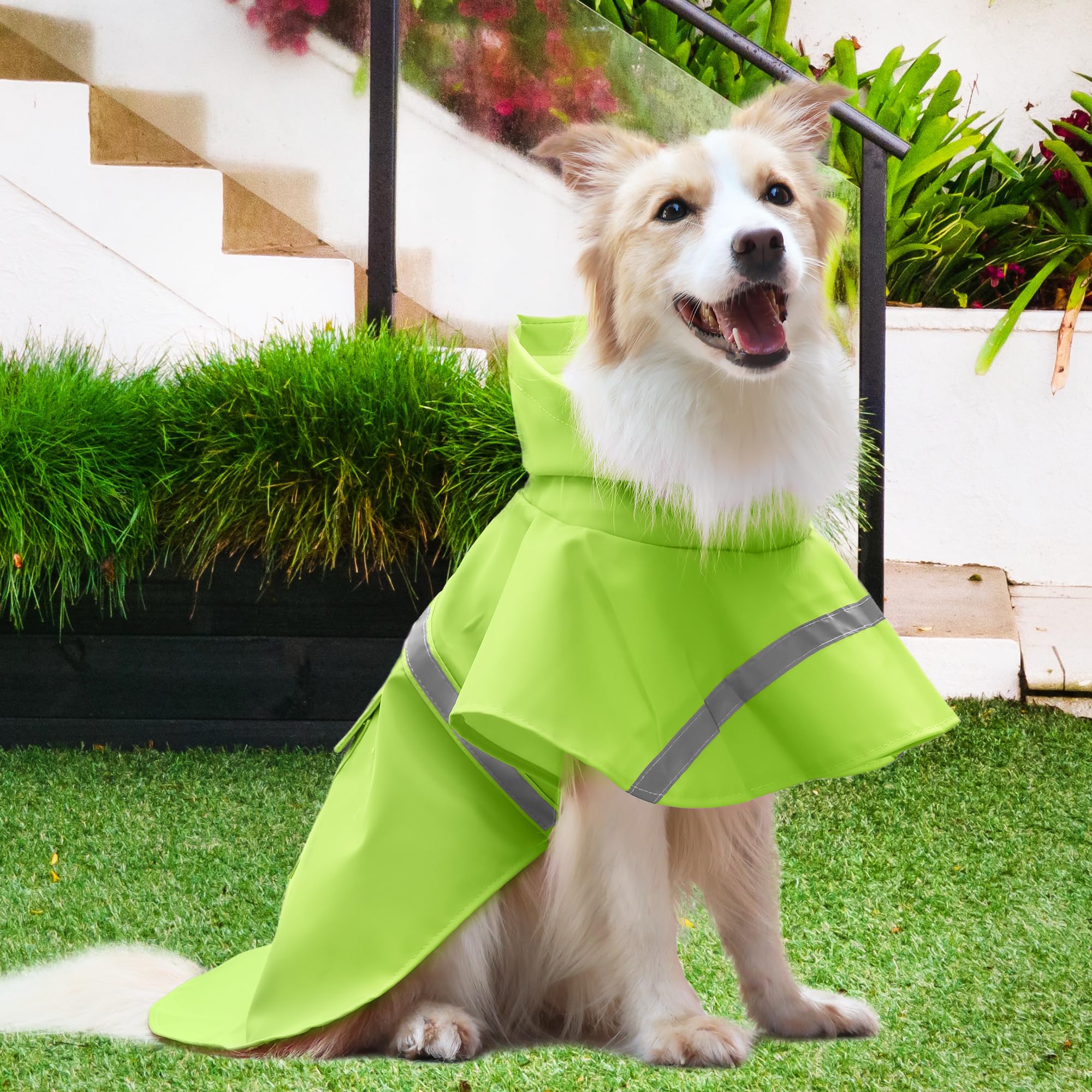 Nacoco Large Dog Raincoat Adjustable - Pet Water Proof Clothes Lightweight Rain Jacket Poncho Hoodies With Strip Reflective (M,