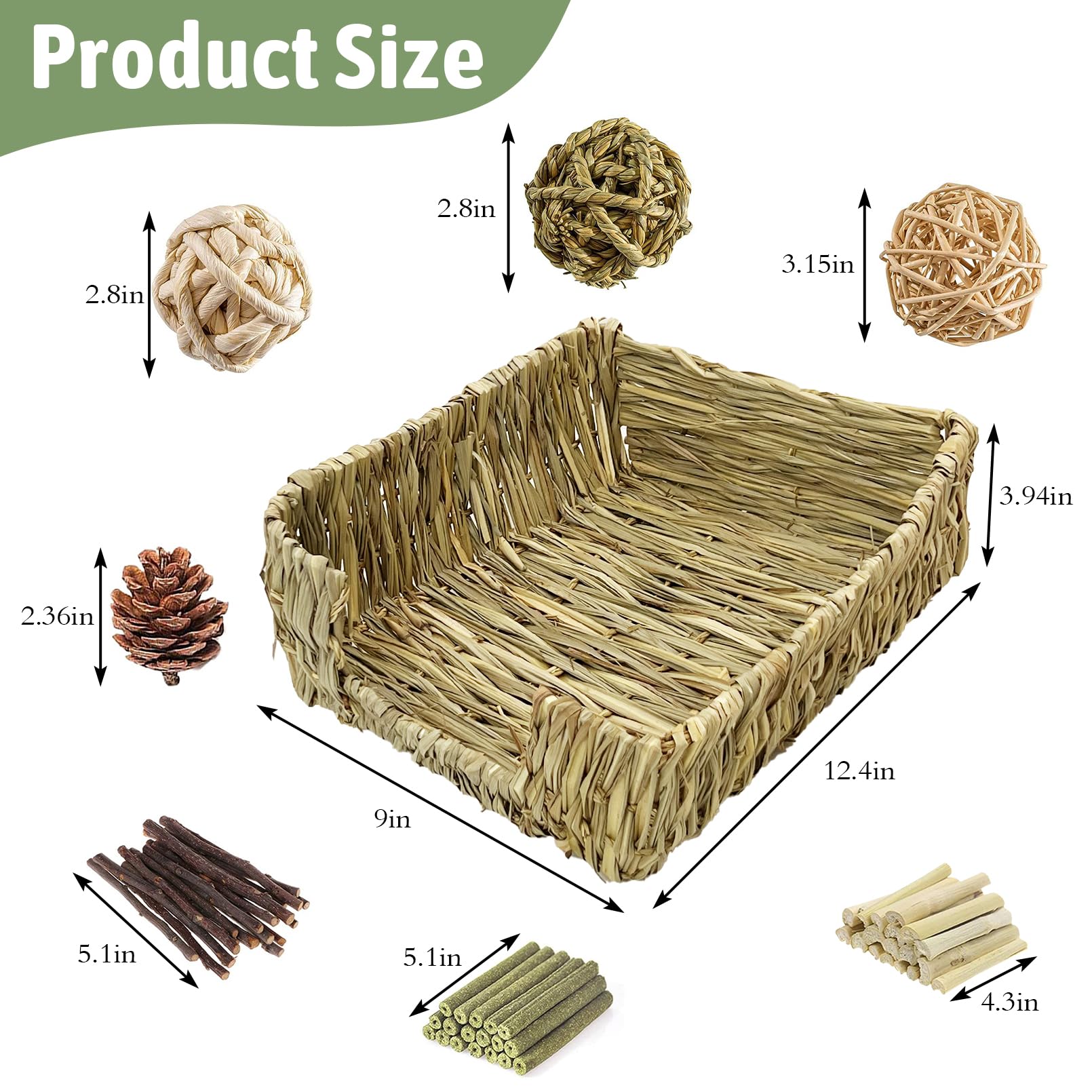 Hamiledyi Large Rabbit Grass Bed For Bunny, 21 Pcs Pet Bunny Chew Toys Natural Hand-Made Woven Hay Mat Hamster Straw Basket Smal