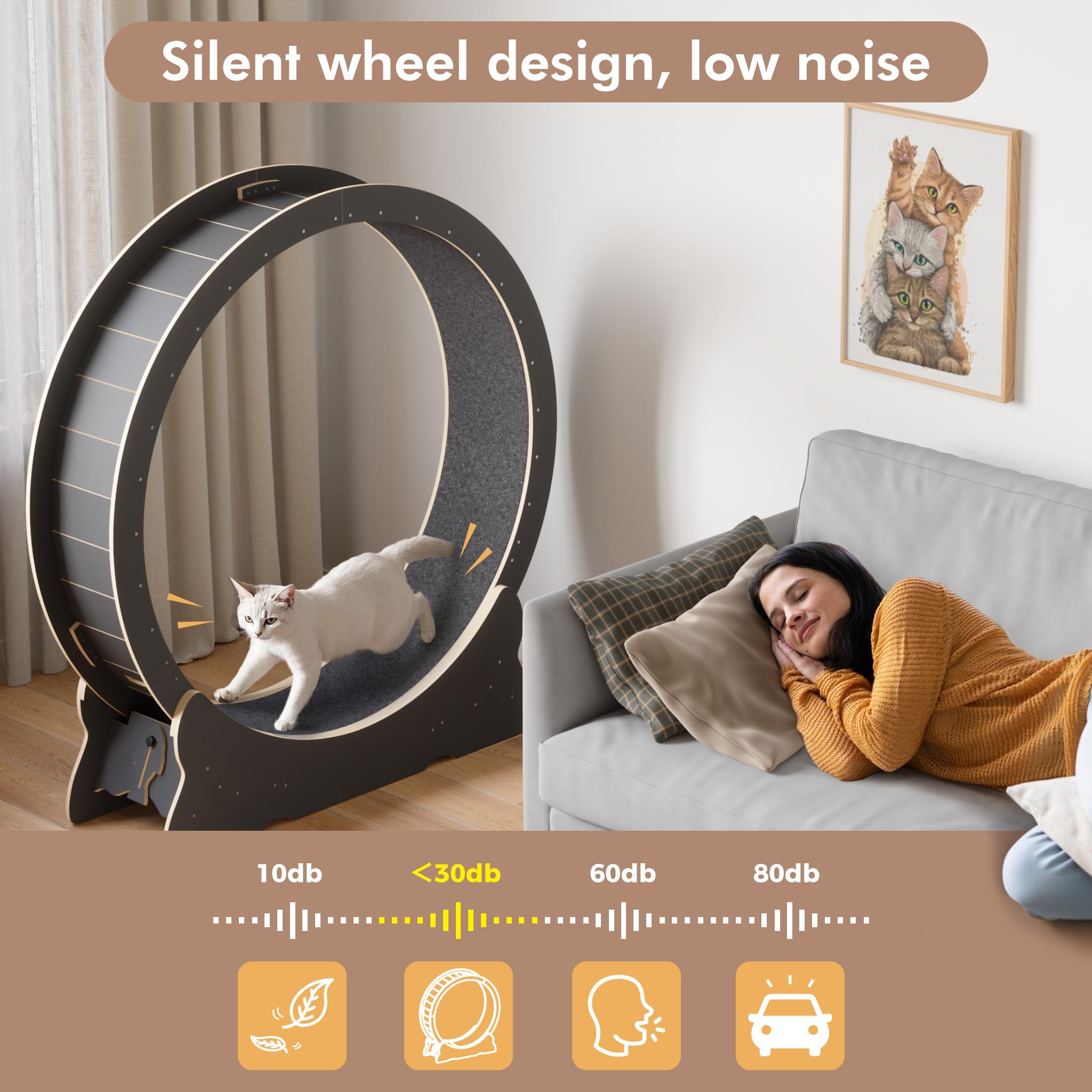 Mondeer Cat Exercise Wheel, 43.3 Inch Cat Wheel For Indoor Cats With Carpeted Runway, Xl Cat Treadmill With Removable Carpet And