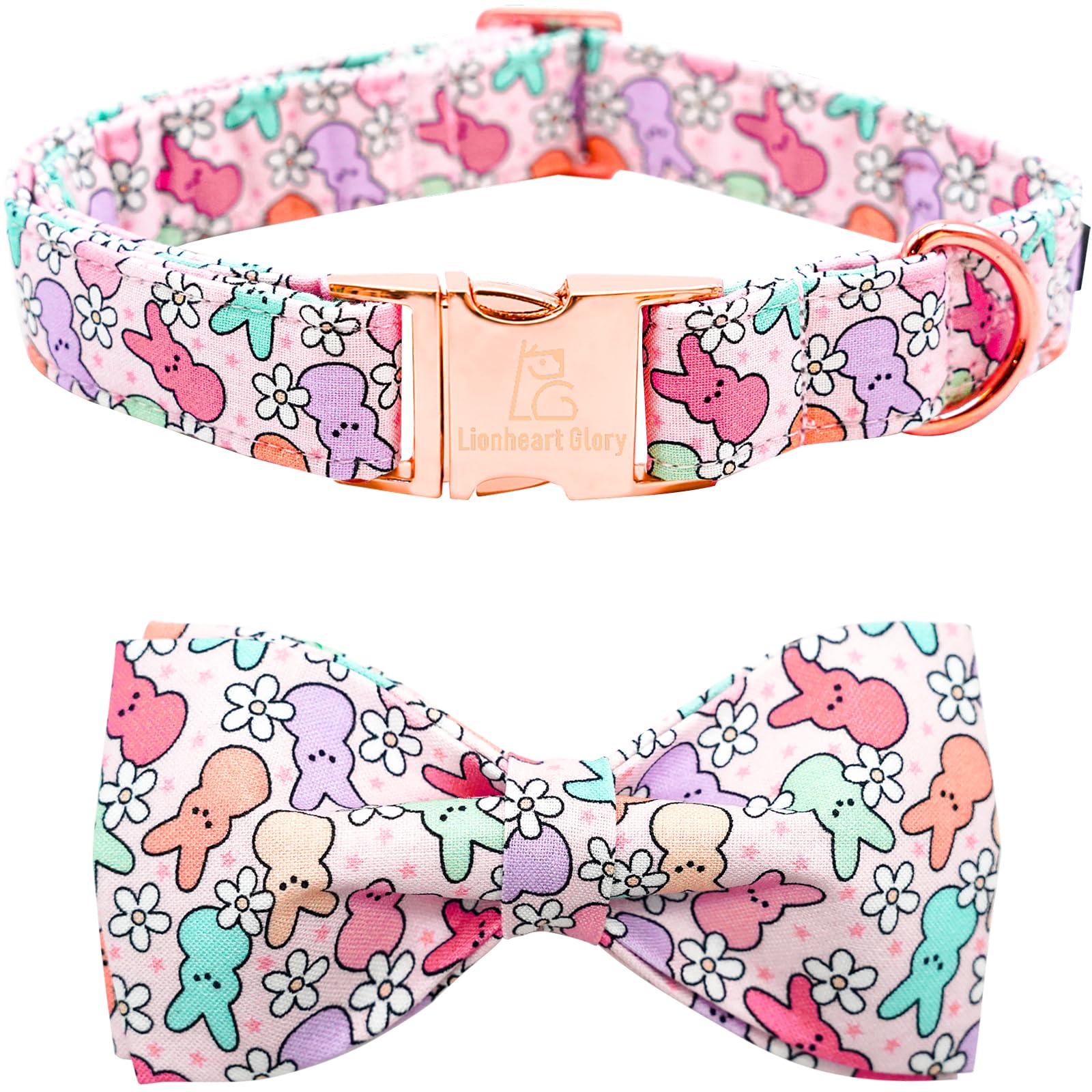 Lionheart Glory Dog Bow Collar Easter Day Dog Collar For Medium Dogs,Rabbits Dog Collars With Bowtie Colorful Dog Collar Spring 