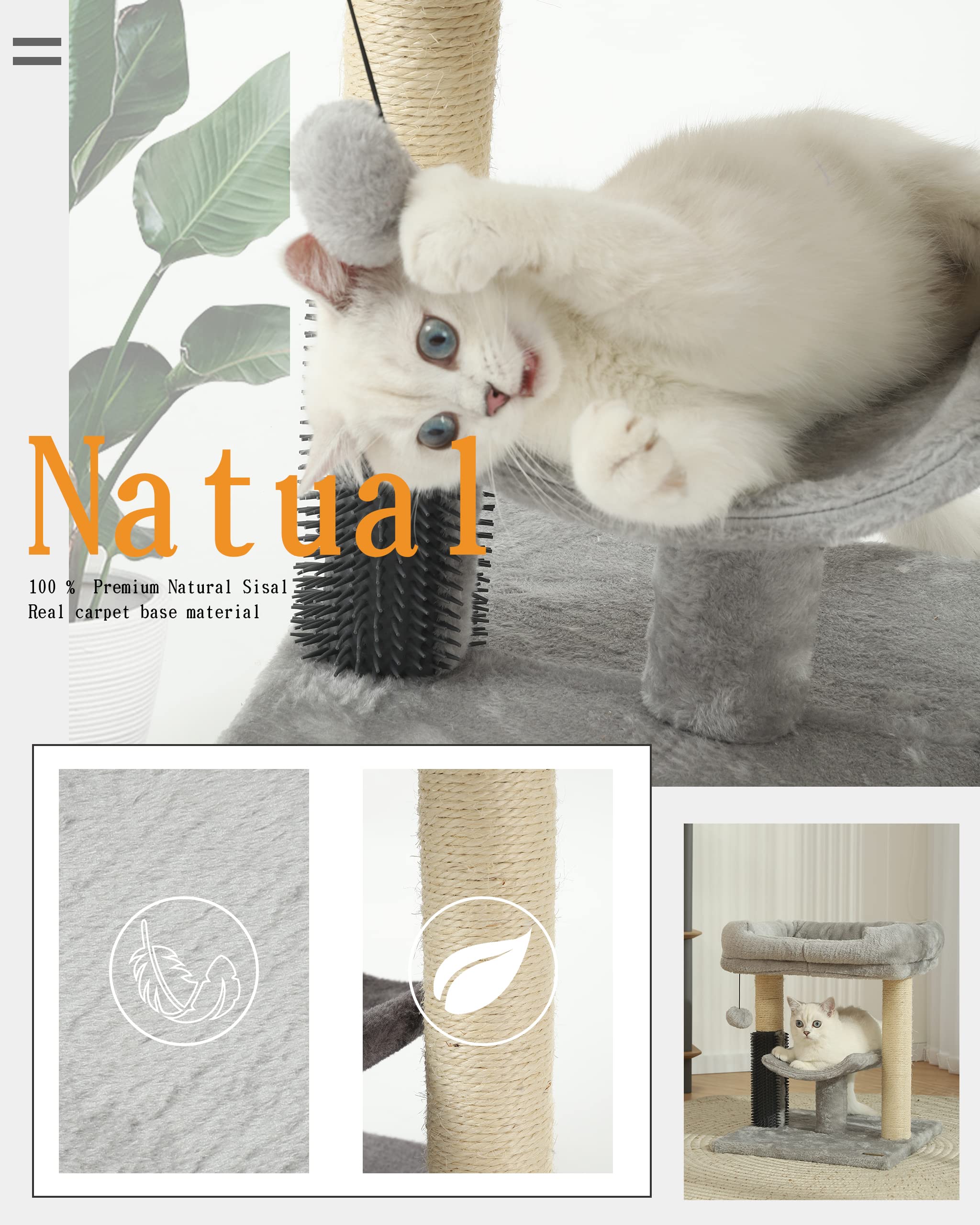 Hoopet Cat Tree Tower,Cat Scratching Post For Indoor Cats,Featuring With Super Cozy Perch,Cat Self Groomer And Interactive Dangling Ball Great For Kittens And Cats