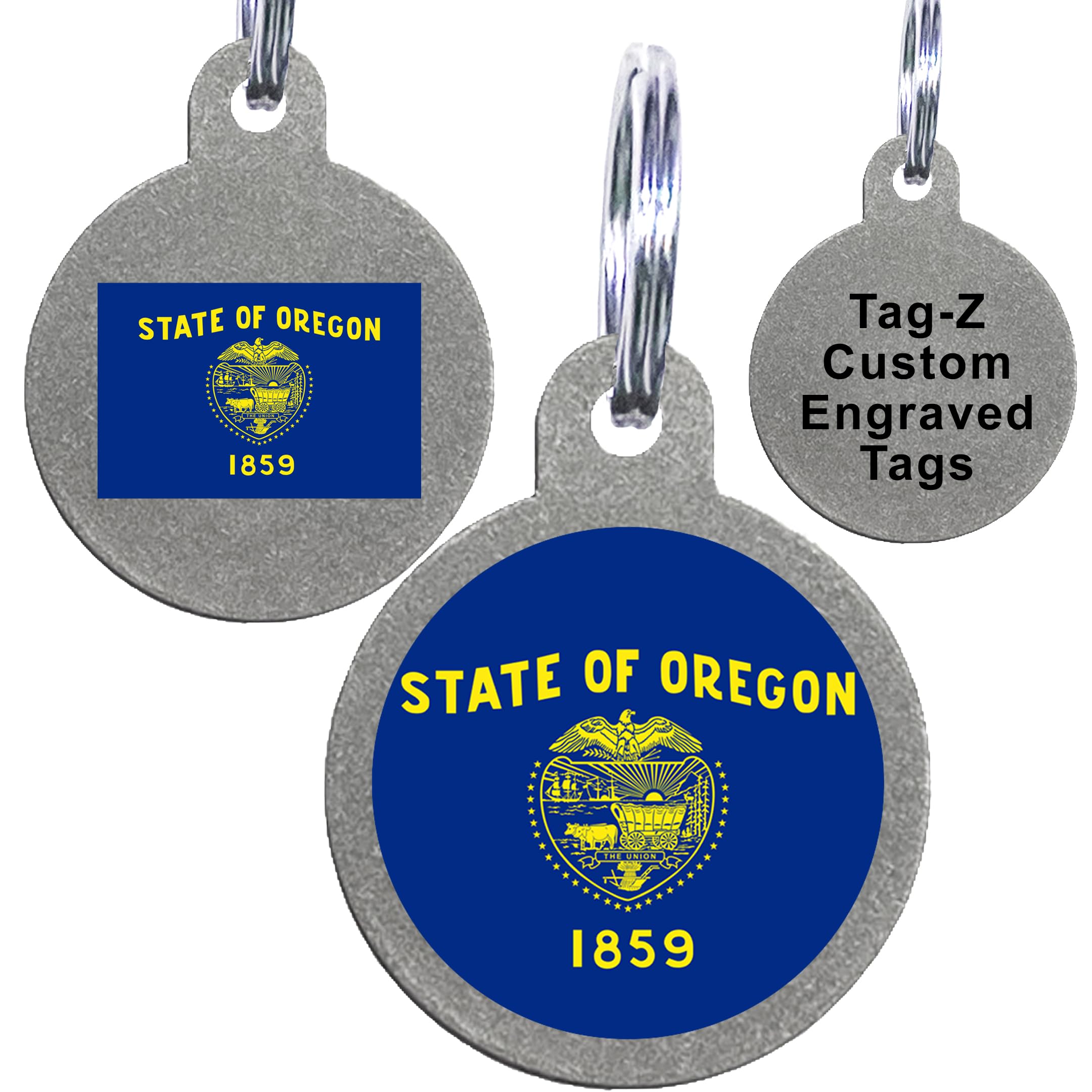 Oregon Flag Pet Id Tags, Custom Printed And Laser Engraved Circle