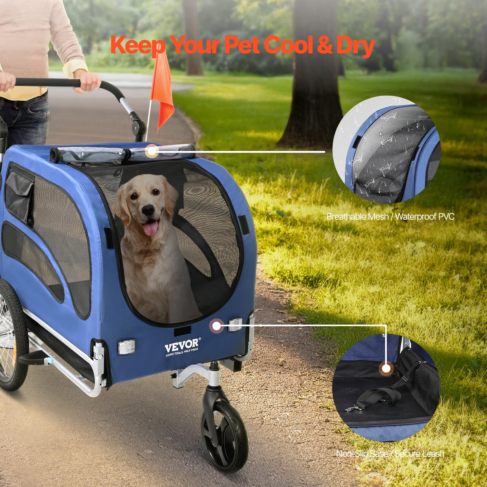 VEVOR Dog Bike Trailer, Supports up to 100 lbs, 2-in-1 Pet Stroller Cart Bicycle Carrier, Easy Folding Cart Frame with Quick Rel