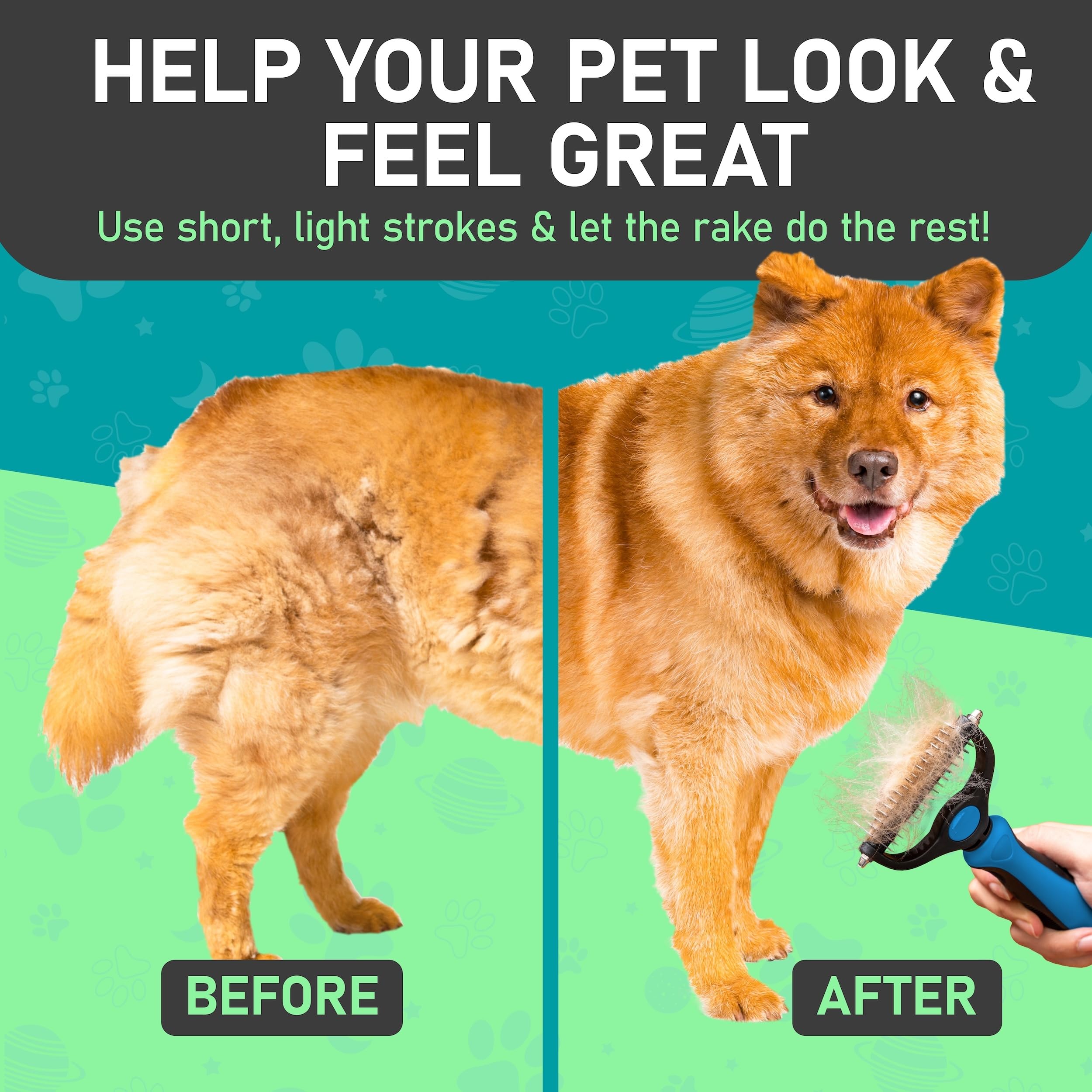 Maxpower Planet Dog Rake And Dog Hair Brush - Gently Removes Loose Undercoat, Mats And Tangled - Deshedding Grooming Tool For Do