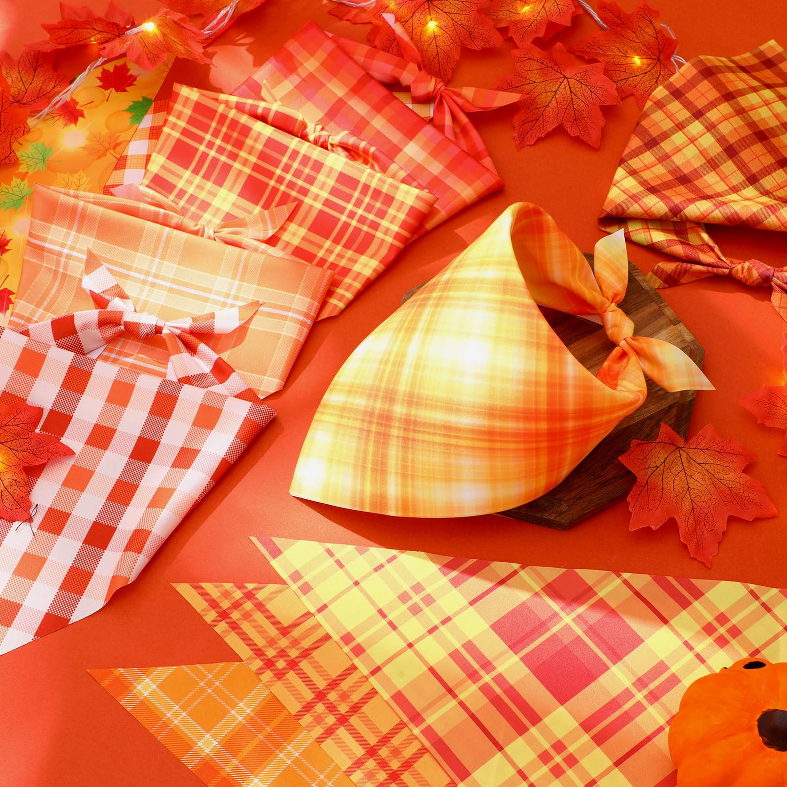 Abbylike 50 Pcs Fall Plaid Dog Bandanas Bulk Thanksgiving Bandanas for Dogs Triangle Kerchief Bibs Scarf for Pets Autumn Costume