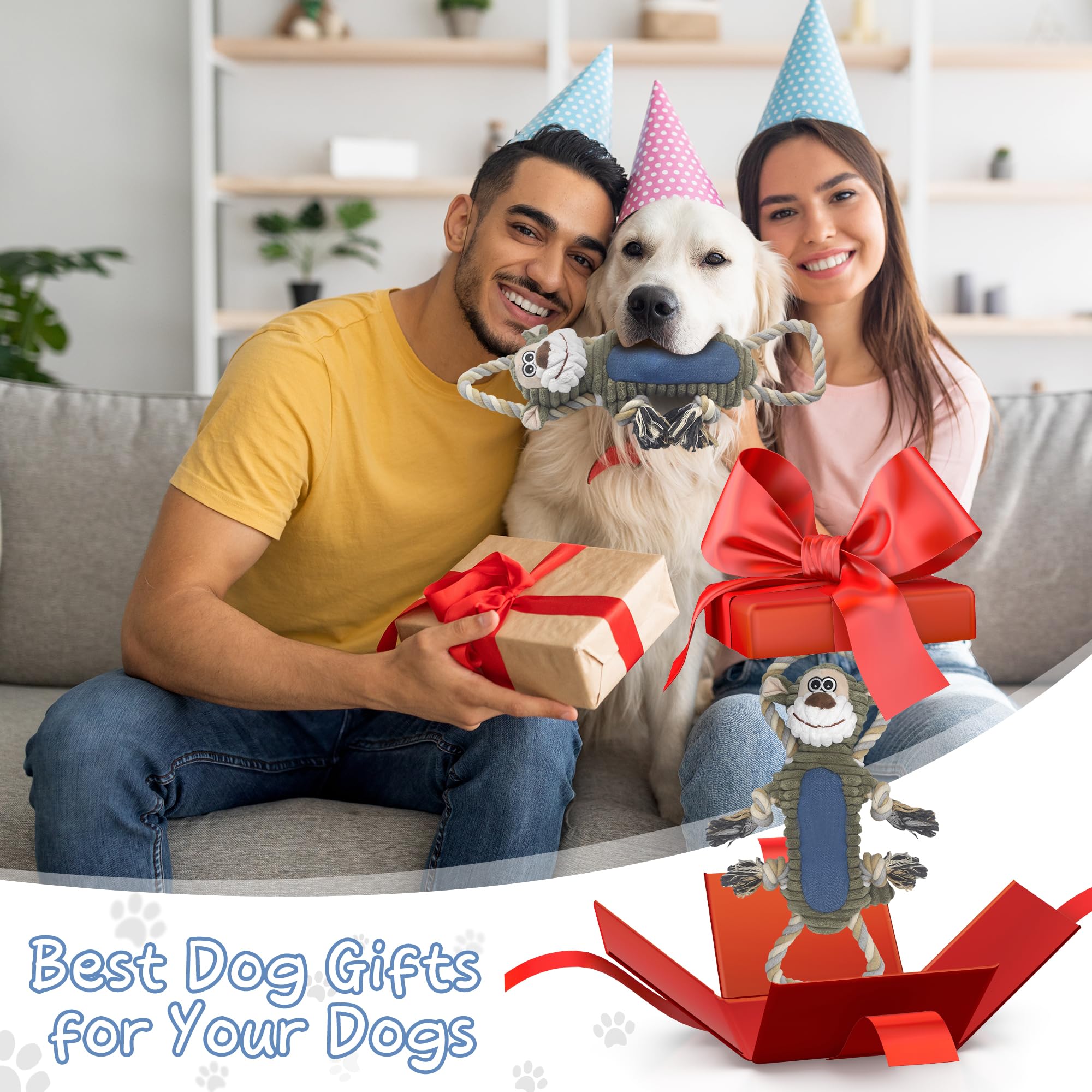 Buypow Plush Dog Chew Toys, Squeaky Dog Toys, Interactive Tug Of War Puppy Toys, Stuffed Toys For Small, Medium And Large Dogs -