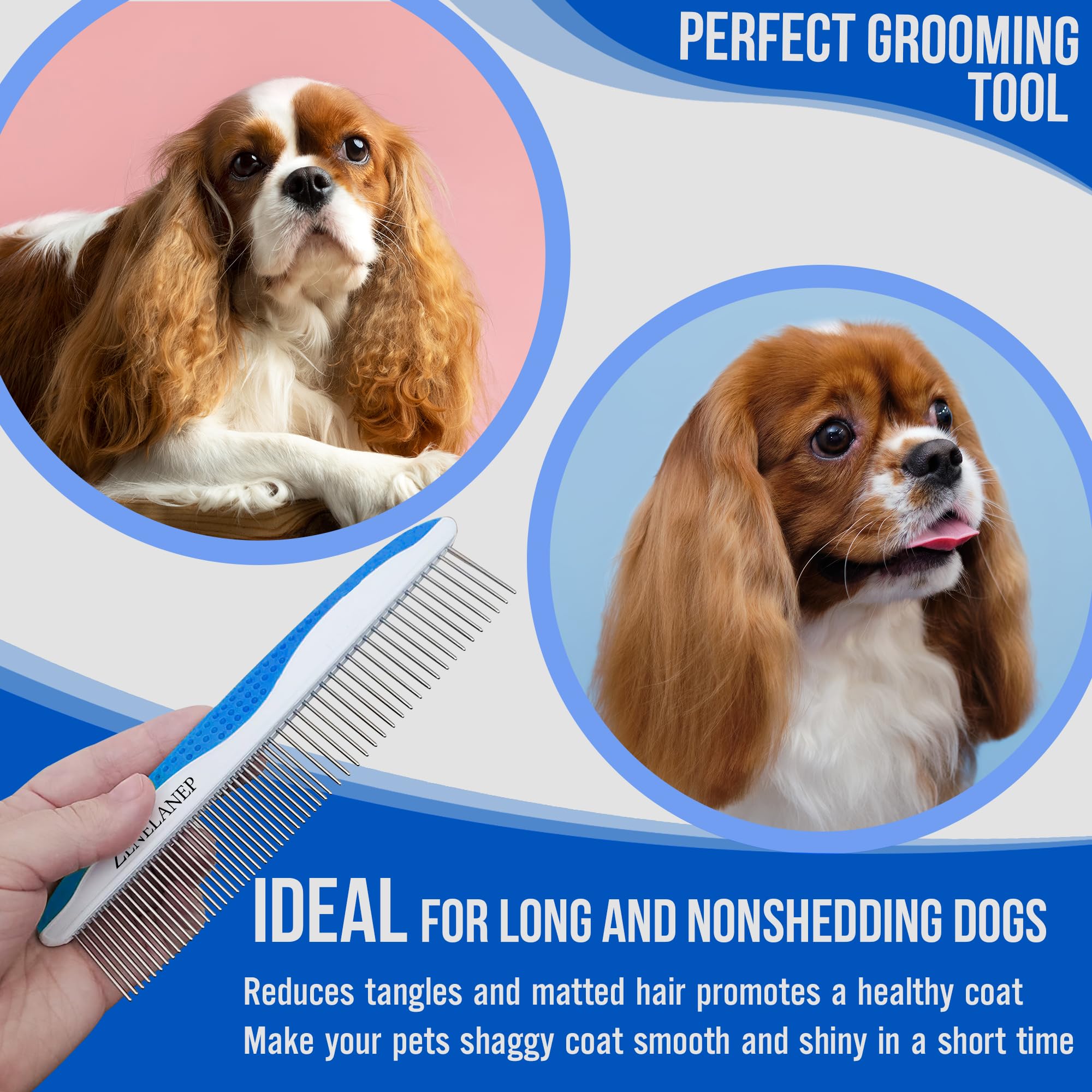 Zenelanep Dog Grooming Comb For Matting - Metal Dematting Comb With Stainless Steel Teeth & Non-Slip Handle (Style 1)