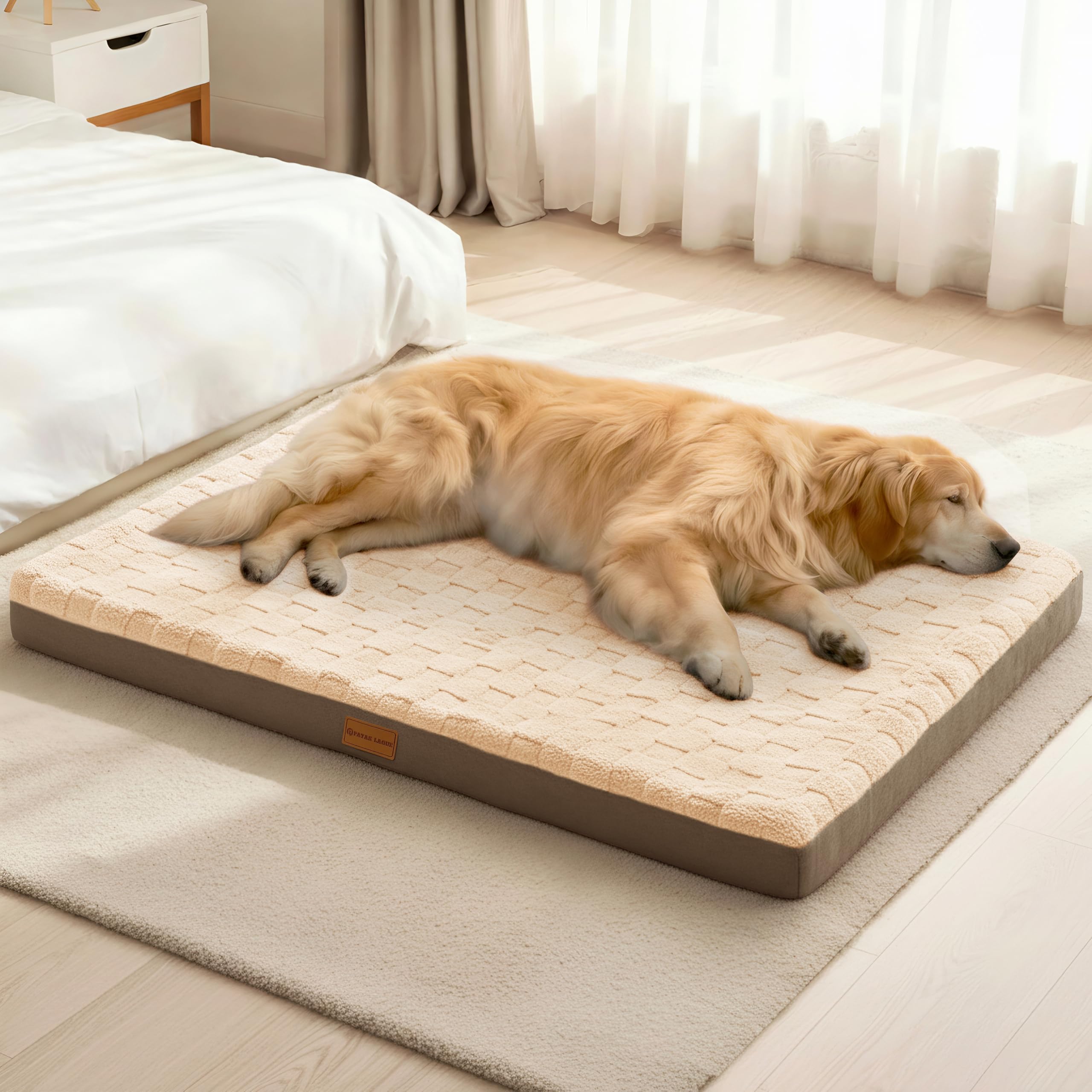 Patas Lague Orthopedic XL Dog Bed Large Sized Dog 42X28, Waterproof Soft Comfortable Egg Crate Foam Large Pet Beds Crate Mat