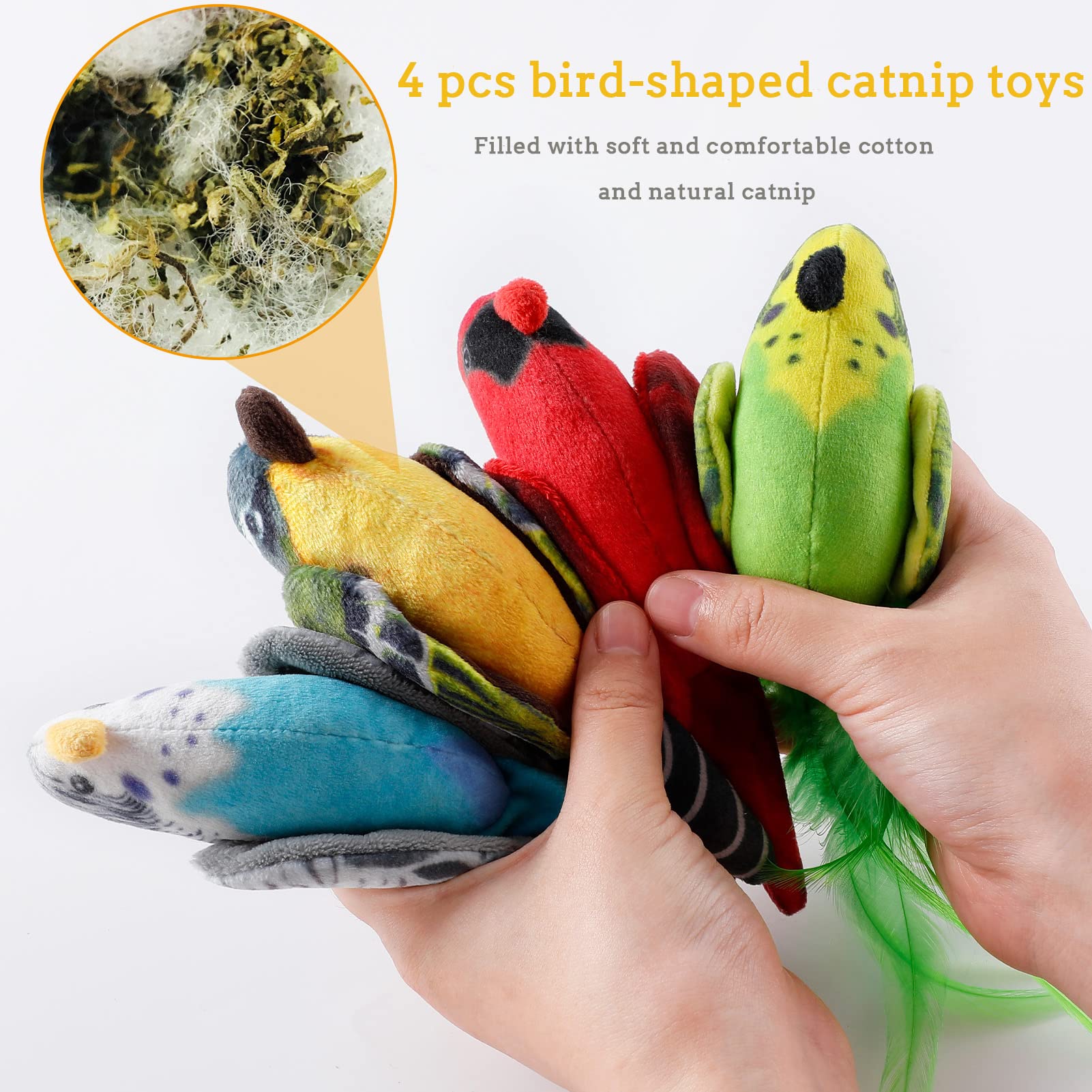 Dorakitten Cat Catnip Toys Interactive Cats 4pcs Kitten Plush Nip Chew Bird Toy with Crinkle Paper Pet Best Treats Stuffed Pillo