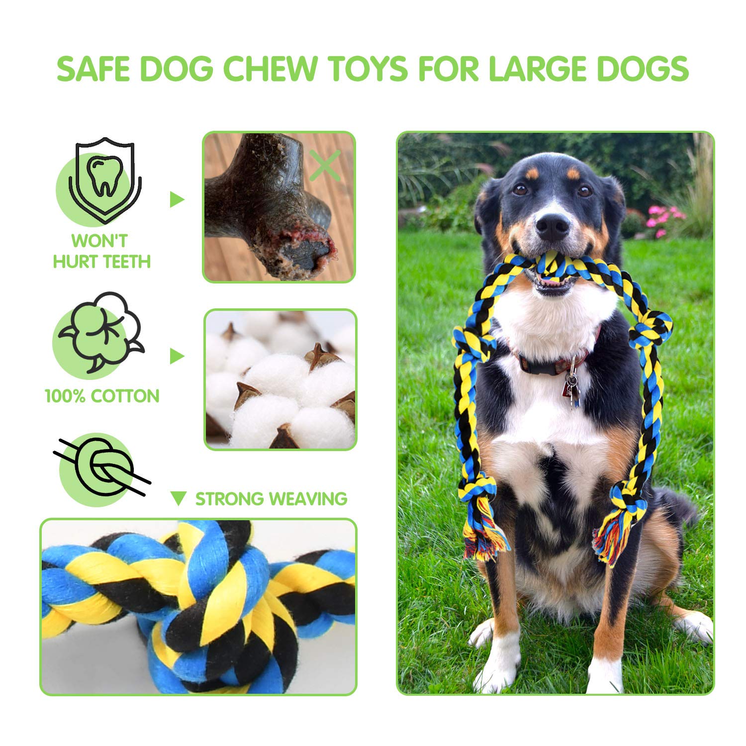 Sharlovy Large Tough Chew Toys For Aggressive Chewers Large Breed,Heavy Duty Dental Rope Toys Kit For Medium Dogs,5 Knots Indestructible Cotton Puppy Teething Chew Tug Toy Set Of 9