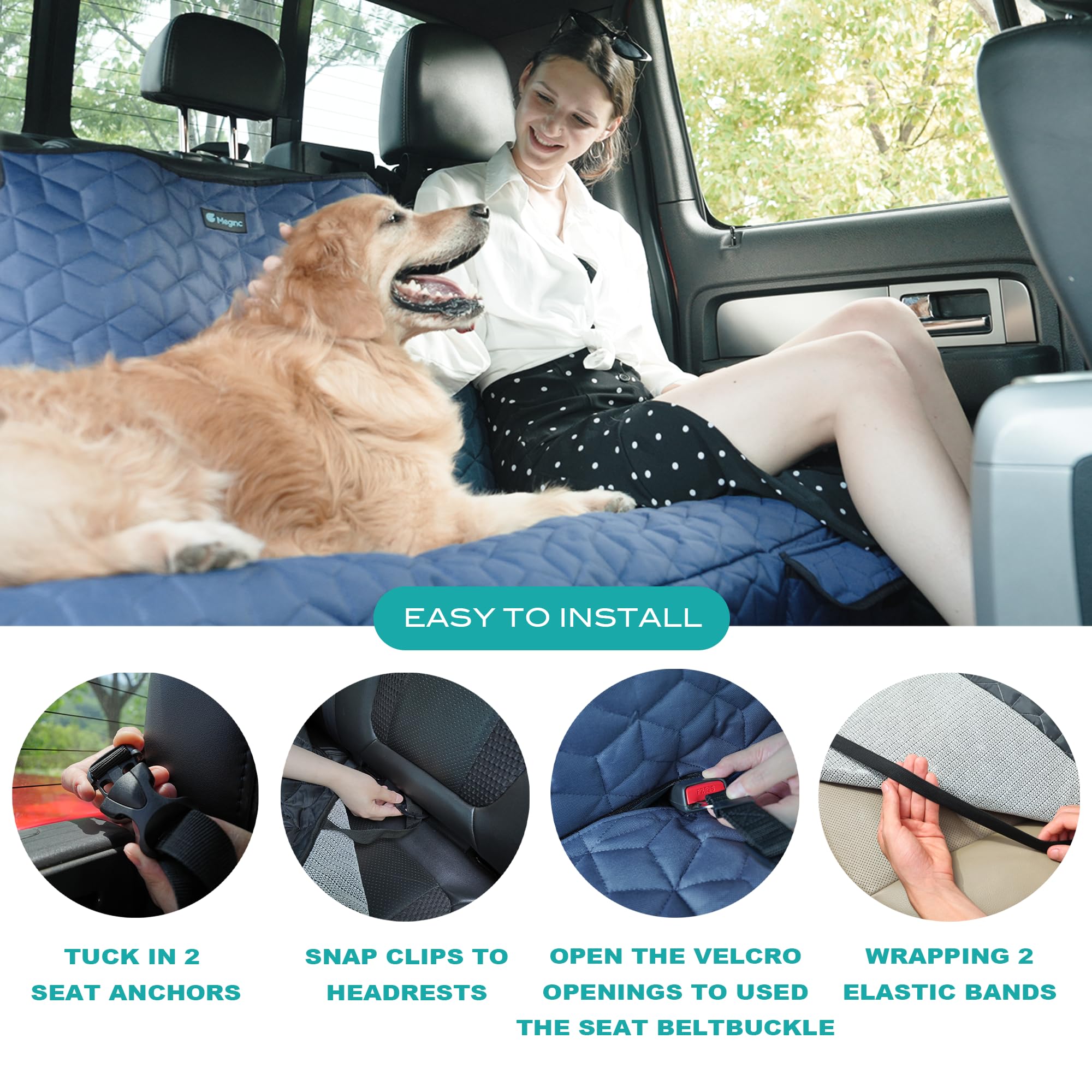 Meginc Dog Car Seat Covers For Back Seat, Heavy Duty Pet Bench Seat Covers For Trucks Waterproof Protector Back Seat Nonslip Dog