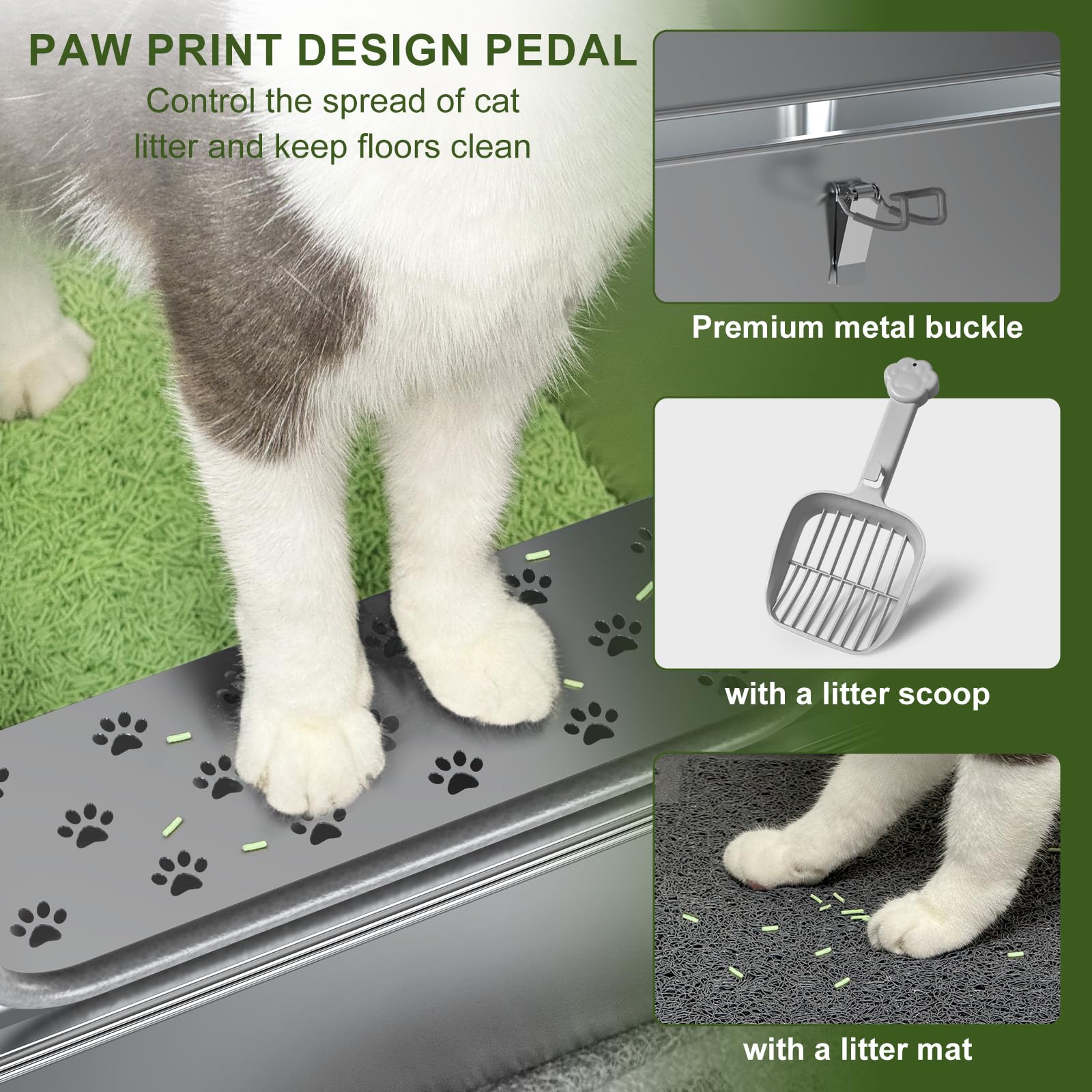 Pwtaa Enclosed Stainless Steel Cat Litter Box With Lid, Xl Metal Litter Box For Big Cats, Extra Large Cat Toilet With High Side,