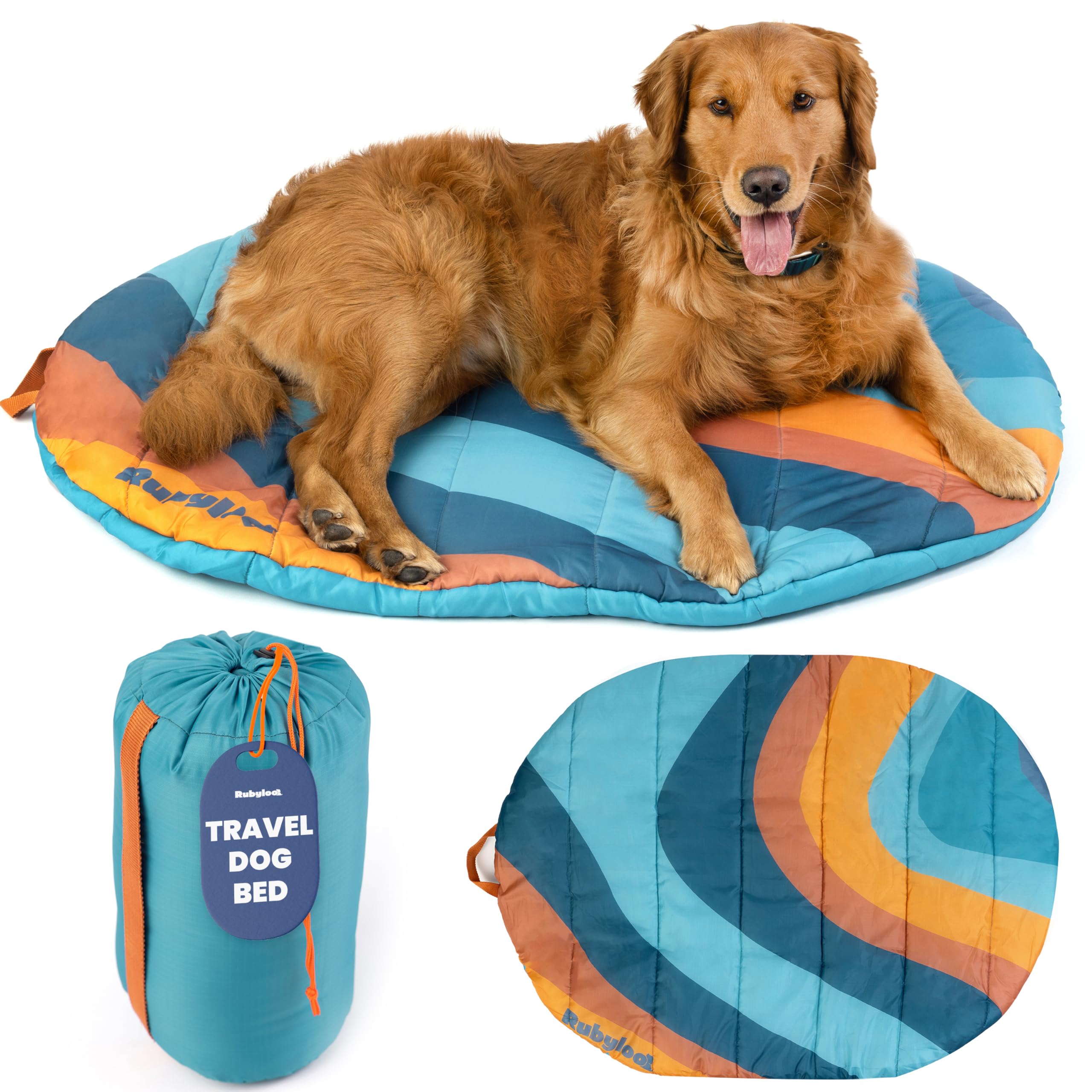 Travel Dog Bed Mat (42 x 30) - Foldable, Packable Camping Dog Bed - Lightweight, Water Resistant & Cozy with Soft Padding - Comp
