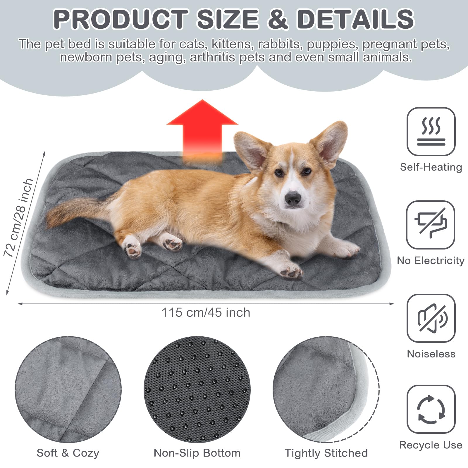 Clysee 2 Pack Self Heating Cat Mat Self Warming Pet Pads Washable Kennel Mat Dog Crate Pad Reflects Body Heat Non Skid Cat Therm