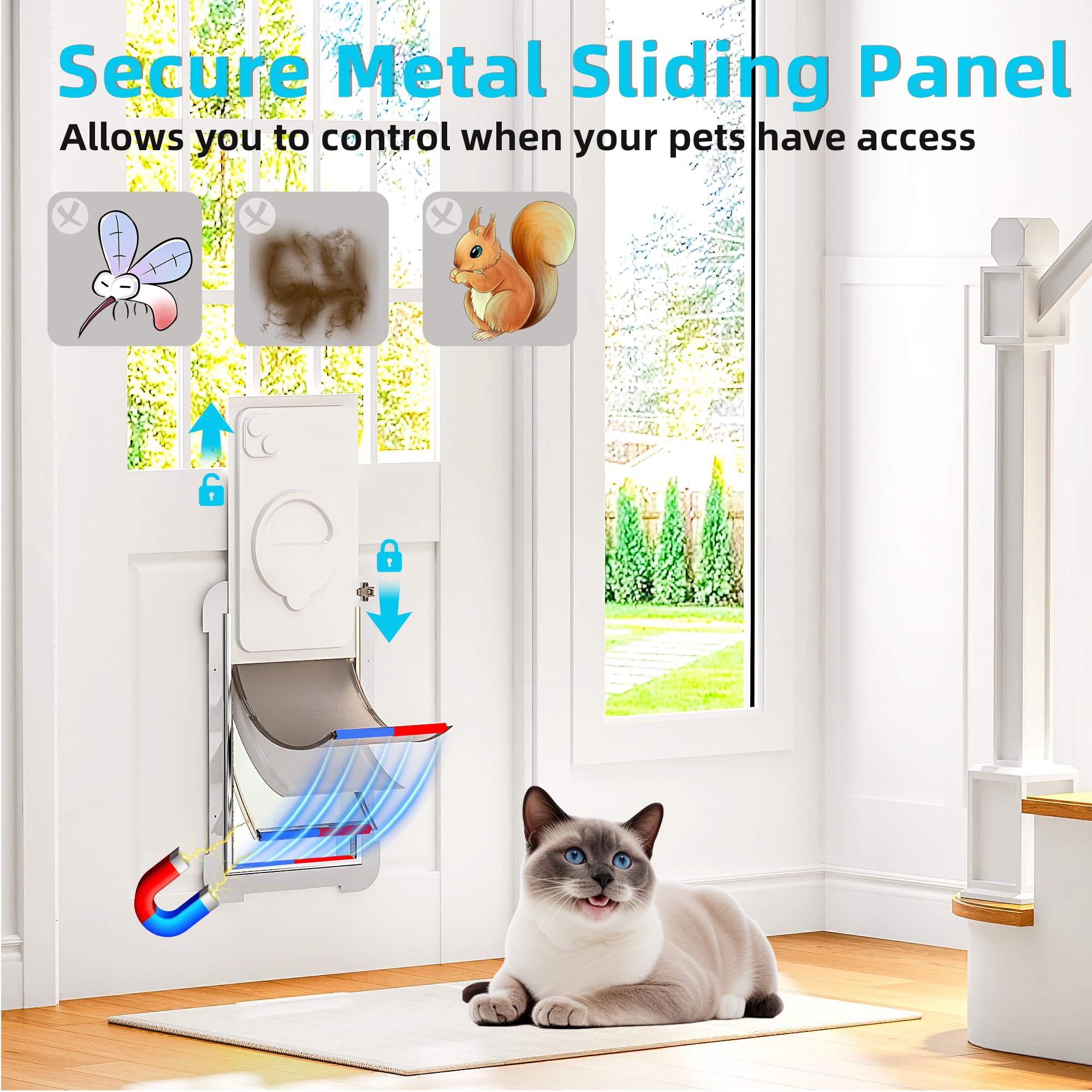 3-Flap Steel Small Dog Door For Exterior Doors With Sliding Lock Panel, Extreme Weather Pet Door, Insulated Doggy Door, Telescop