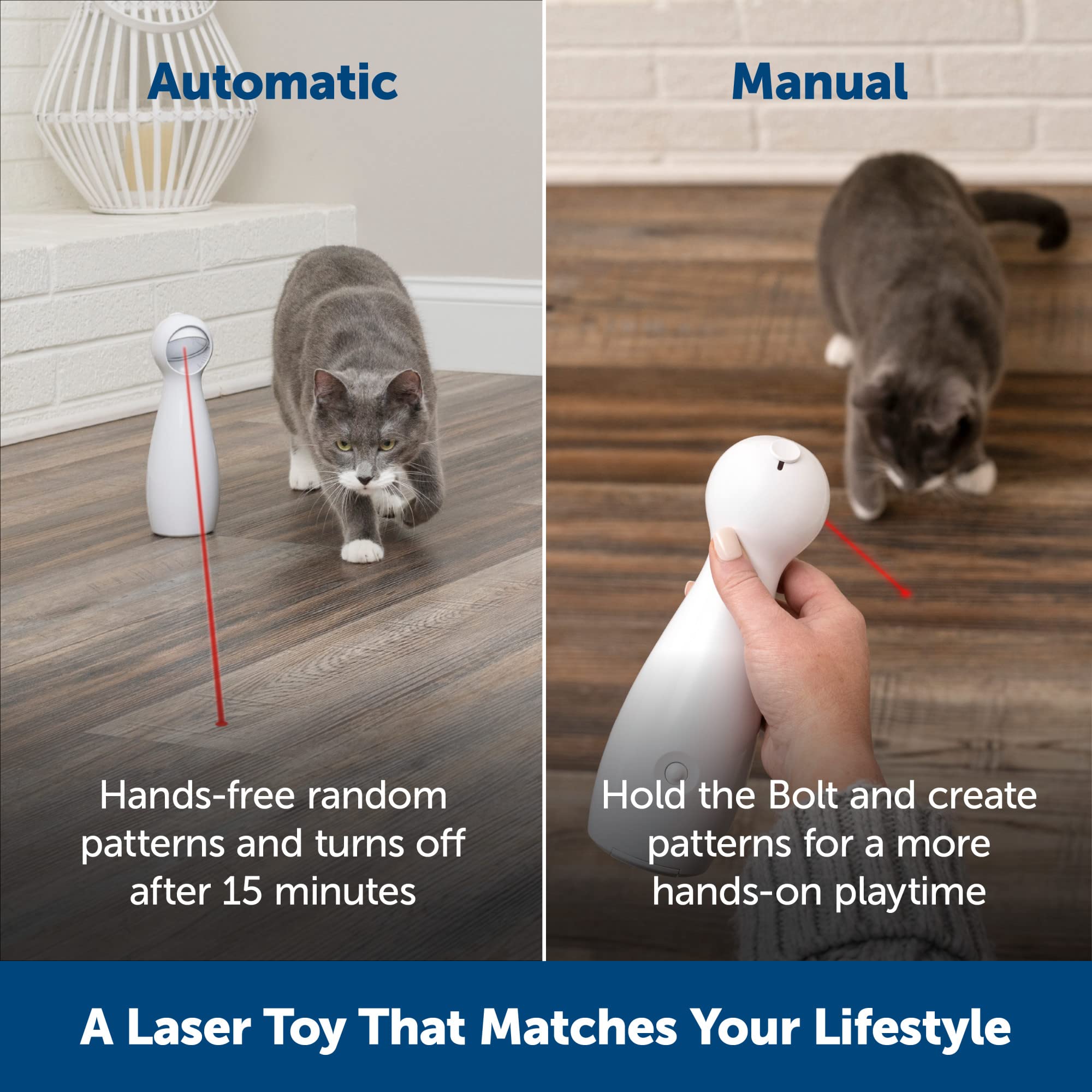 PetSafe Bolt Automatic Interactive Laser Cat Toy - Adjustable Random Patterns, White, 1 Count