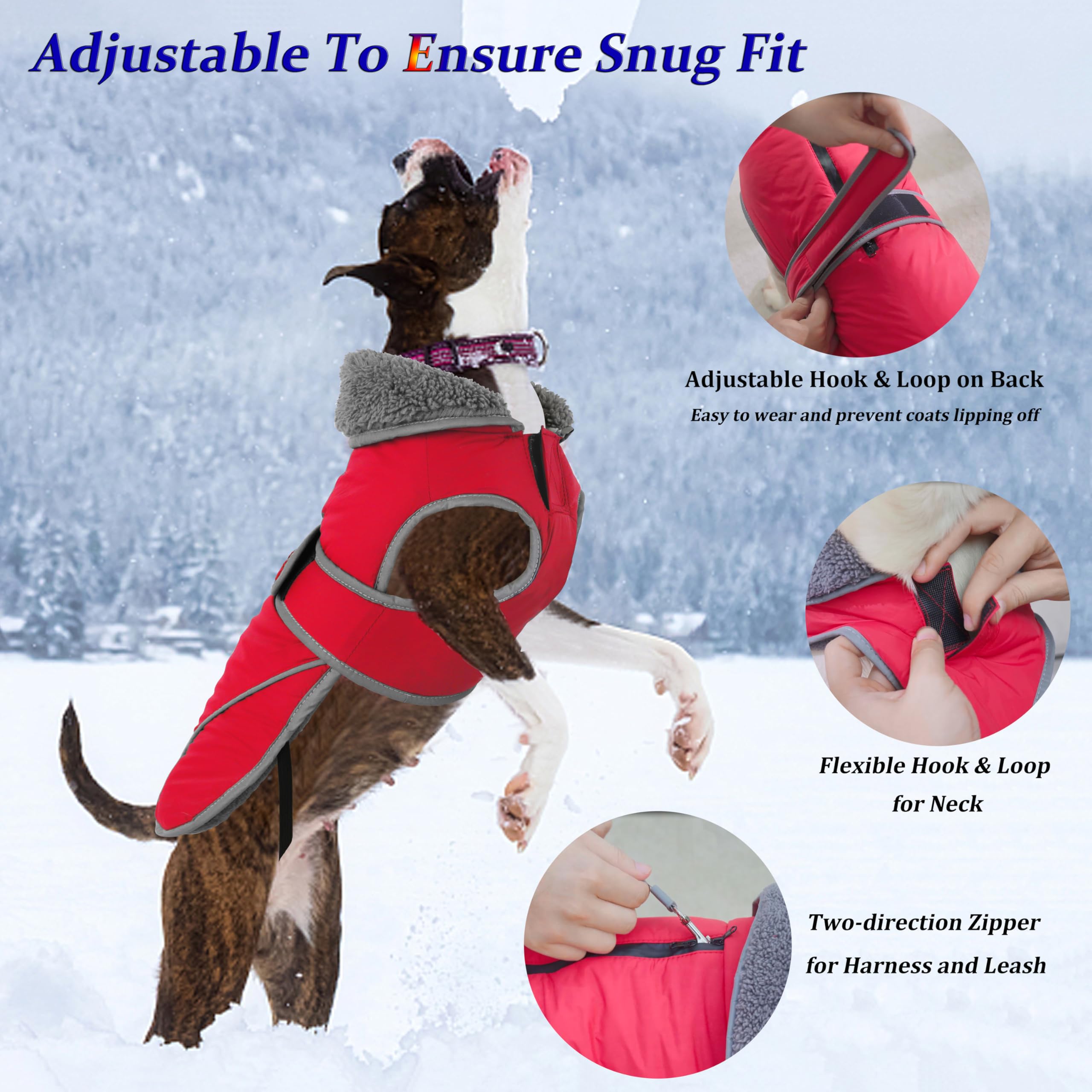 Dogcheer Dog Coat, Christmas Dog Jacket Waterproof Dog Winter Coat for Cold Weather, Reflective Dog Winter Jacket Warm Turtlenec