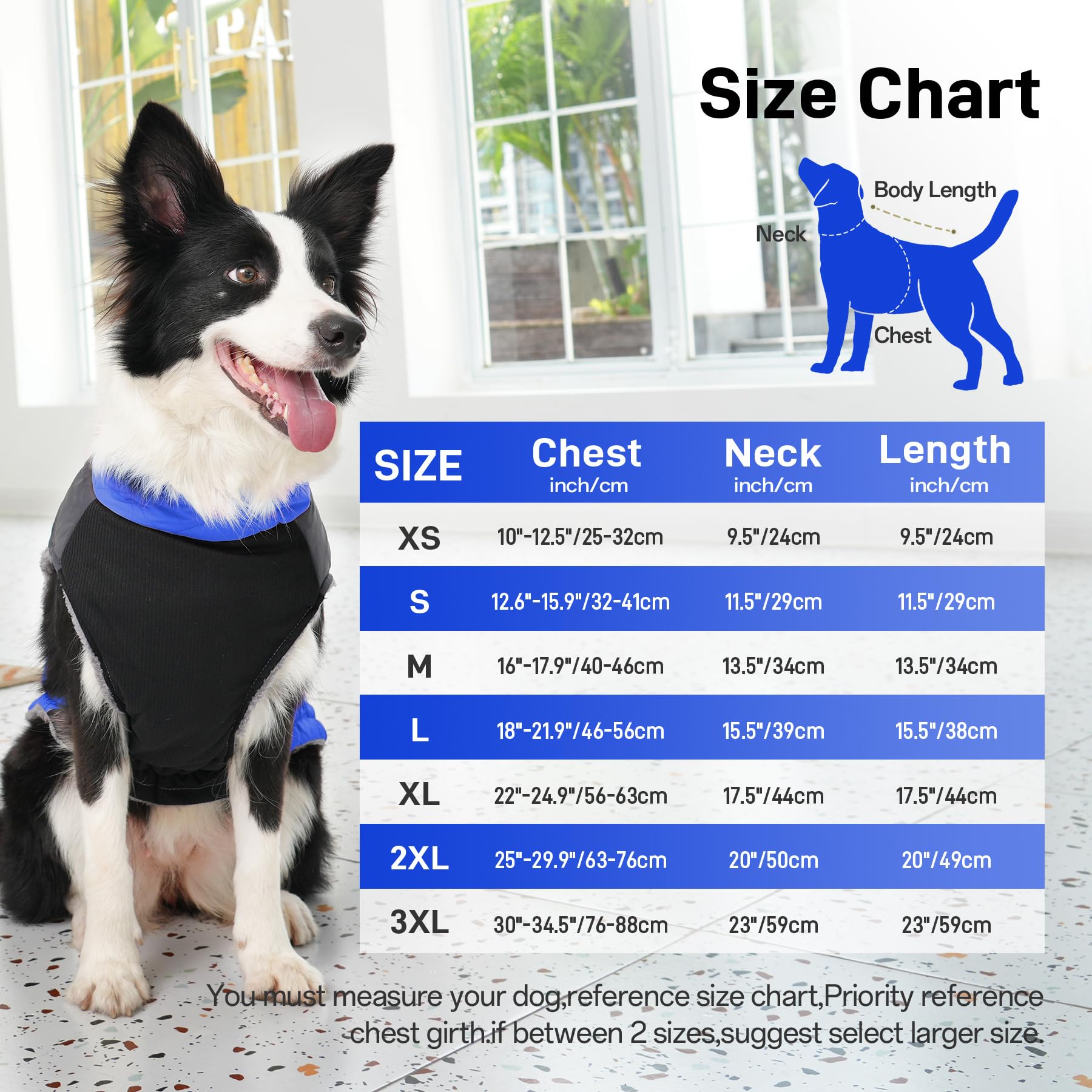 Joydaog Warm Fleece Dog Coats For Medium Dogs,D-Rings Waterproof Puppy Jacket For Cold Winter,Blue Xl