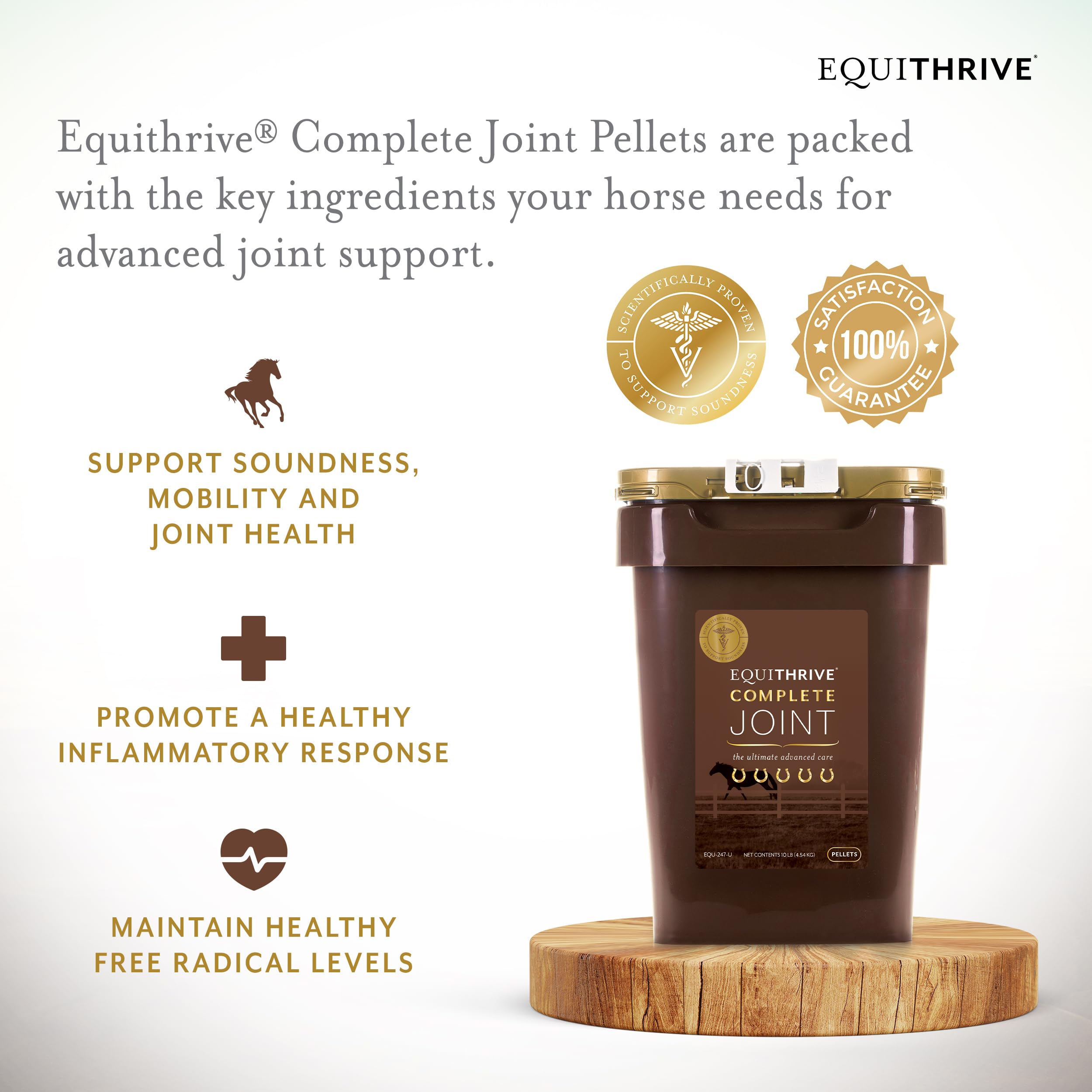 Equithrive Complete Joint Supplement Pellets with Resveratrol, Glucosamine, Chondroitin, Hyaluronic Acid and MSM for Horses in T