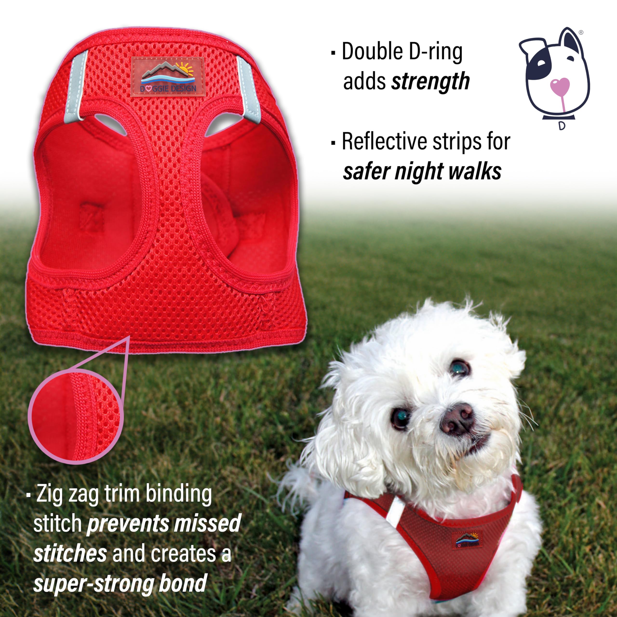 Doggie Design American River Ultra Choke-Free Mesh Dog Harness Red (X-Small)
