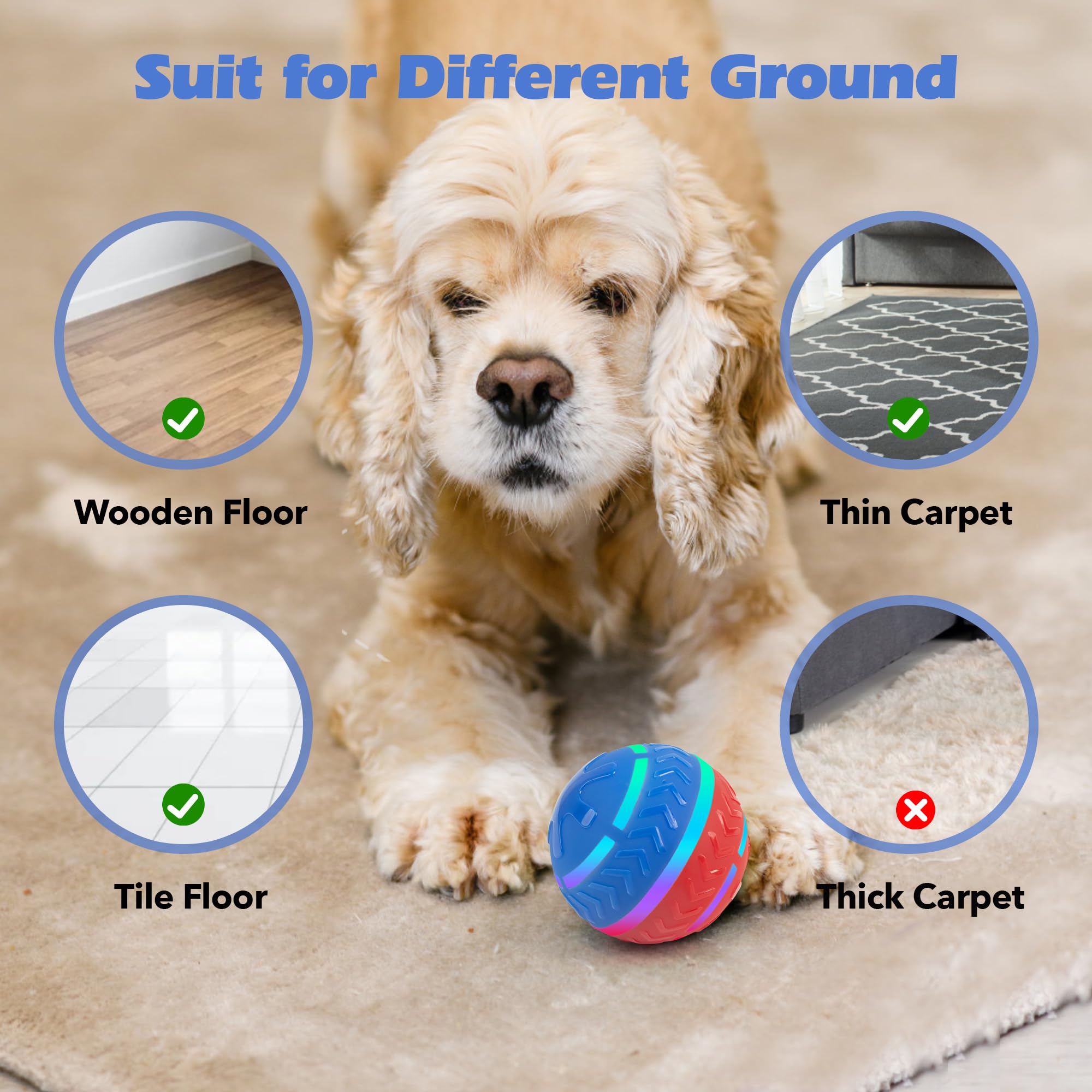 Pet Prime Interactive Dog Toy Ball, Durable 2 Modes Motion Active Rolling Ball For Dogs, Usb Rechargeable Automatic Self Moving